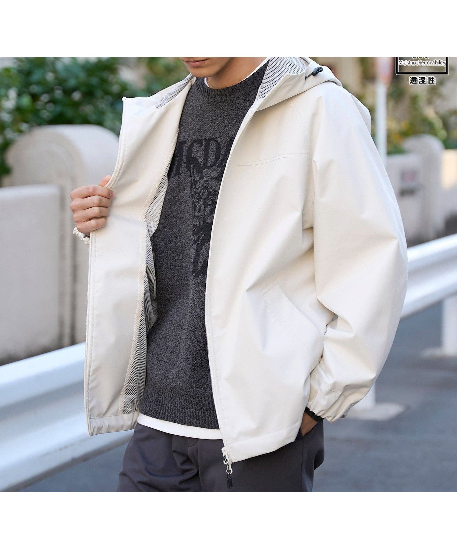 【コーエン メン/COEN / MEN】の【好評につき新色登場】ウィンドブロックシェルターフードブルゾン【撥水,透湿,防風】 インテリア・キッズ・メンズ・レディースファッション・服の通販 founy(ファニー) 　ファッション　Fashion　メンズファッション　Fashion for Men　アウトドア　Outdoor Clothing　インナー　Innerwear　オックス　Oxford Fabric　スウェット / スエット　Sweatshirt, Sweatwear　スタンド　Stand Collar, Upright Stand　スリーブ　Sleeve, Long Sleeve / Short Sleeve　ダブル　Double, Double-Breasted　ドローコード　Drawcord, Drawstring Cord　メッシュ　Mesh, Net Fabric　OFF WHITE|ID: prp329100004875306 ipo3291000000036364130