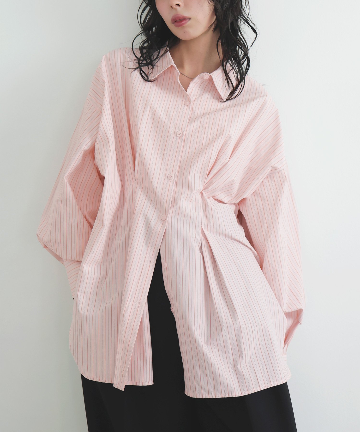 【リアン/Lian】のウエストタックカラーシャツ インテリア・キッズ・メンズ・レディースファッション・服の通販 founy(ファニー) 　ファッション　Fashion　レディースファッション　Fashion for Women　トップス・カットソー　Cut & Sew Tops　シャツ・ブラウス・オフィスカジュアル　Elegant Blouses & Button-Ups　2026年　2026　イエロー　Yellow　ストライプ　Stripe, Striped Pattern　ピンクストライプ|ID: prp329100004875412 ipo3291000000036364839