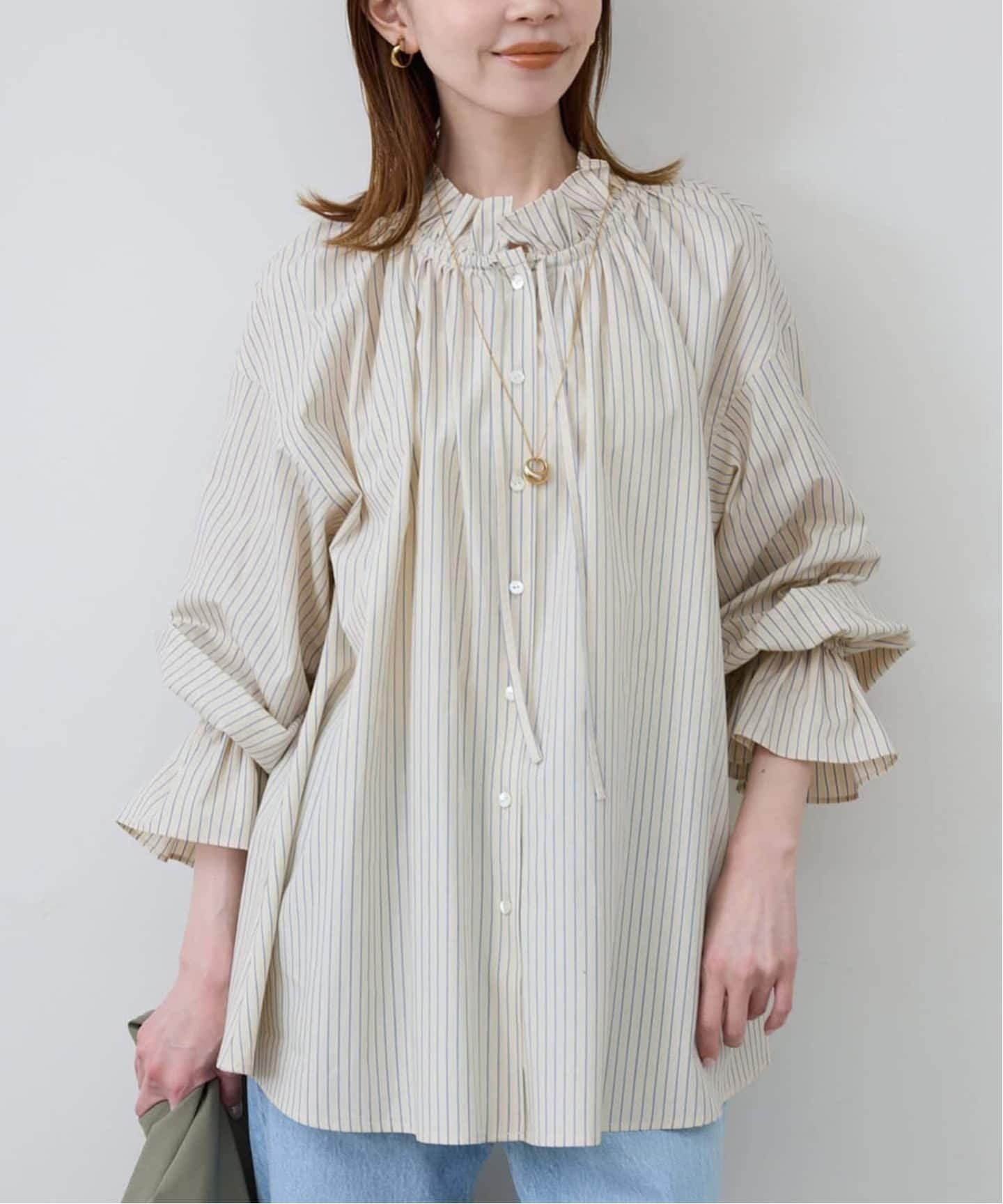 【スローブ イエナ/SLOBE IENA】の《追加》タイプライターフリルブラウス インテリア・キッズ・メンズ・レディースファッション・服の通販 founy(ファニー) 　ファッション　Fashion　レディースファッション　Fashion for Women　トップス・カットソー　Cut & Sew Tops　シャツ・ブラウス・オフィスカジュアル　Elegant Blouses & Button-Ups　2026年　2026　おすすめ　Recommended / Our Picks　クラシカル　Classical, Vintage-Inspired　スキッパー　Skipper, Open Collar　ストライプ　Stripe, Striped Pattern　タイプライター　Typewriter Fabric, Crisp Cotton　フリル　Frill, Ruffle　フロント　Front, Front Design　リボン　Ribbon, Bow　ベージュ|ID: prp329100004875491 ipo3291000000036365370