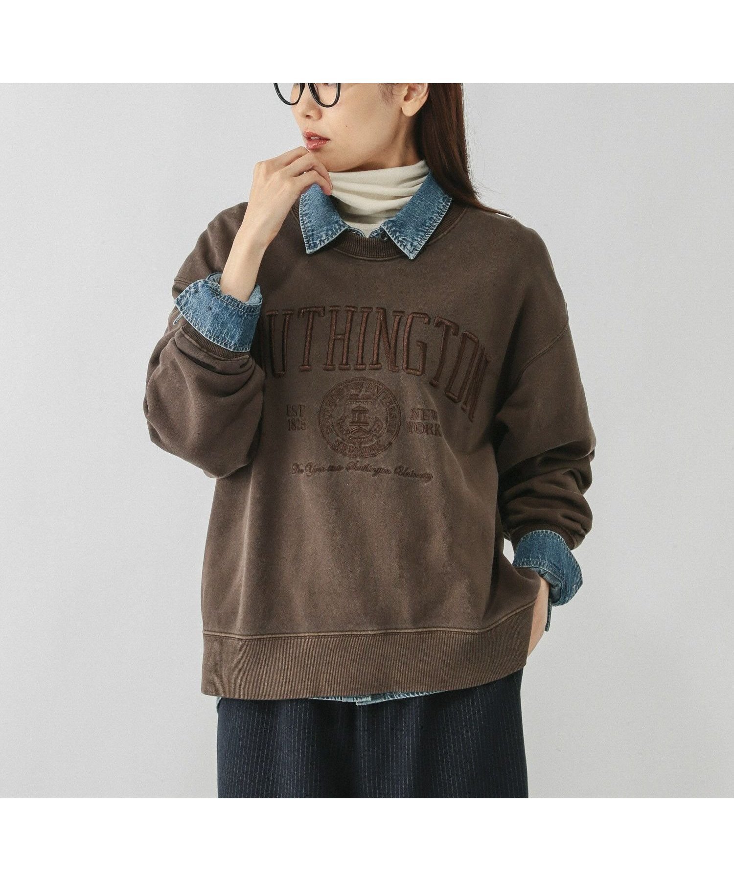 【グローバルワーク/GLOBAL WORK】のピグメント刺繍ロゴプルオーバー/608260 インテリア・キッズ・メンズ・レディースファッション・服の通販 founy(ファニー) ファッション Fashion レディースファッション Fashion for Women トップス・カットソー Cut & Sew Tops カジュアルプルオーバー・ニットトップス Pullovers & Knit Tops / Casual Pullovers インナー Innerwear スウェット / スエット Sweatshirt, Sweatwear ストライプ Stripe, Striped Pattern デニム Denim, Jeans Material 人気 Popular, Best Seller フォルム Silhouette, Form ワイド Wide, Wide Fit おすすめ Recommended / Our Picks 夏 Summer ブラウン58|ID: prp329100004875582 ipo3291000000036366031