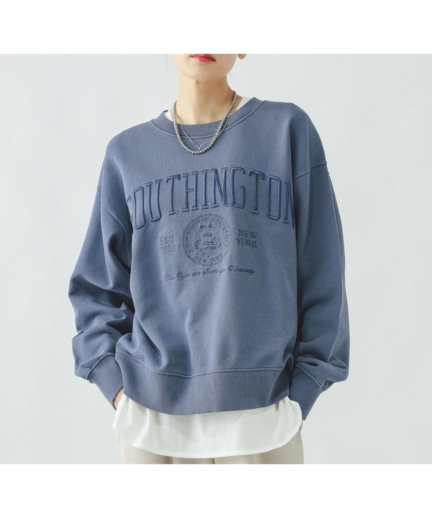 【グローバルワーク/GLOBAL WORK】のピグメント刺繍ロゴプルオーバー/608260 インテリア・キッズ・メンズ・レディースファッション・服の通販 founy(ファニー) ファッション Fashion レディースファッション Fashion for Women トップス・カットソー Cut & Sew Tops カジュアルプルオーバー・ニットトップス Pullovers & Knit Tops / Casual Pullovers インナー Innerwear スウェット / スエット Sweatshirt, Sweatwear ストライプ Stripe, Striped Pattern デニム Denim, Jeans Material 人気 Popular, Best Seller フォルム Silhouette, Form ワイド Wide, Wide Fit おすすめ Recommended / Our Picks 夏 Summer インディゴブルー87|ID: prp329100004875582 ipo3291000000036366033