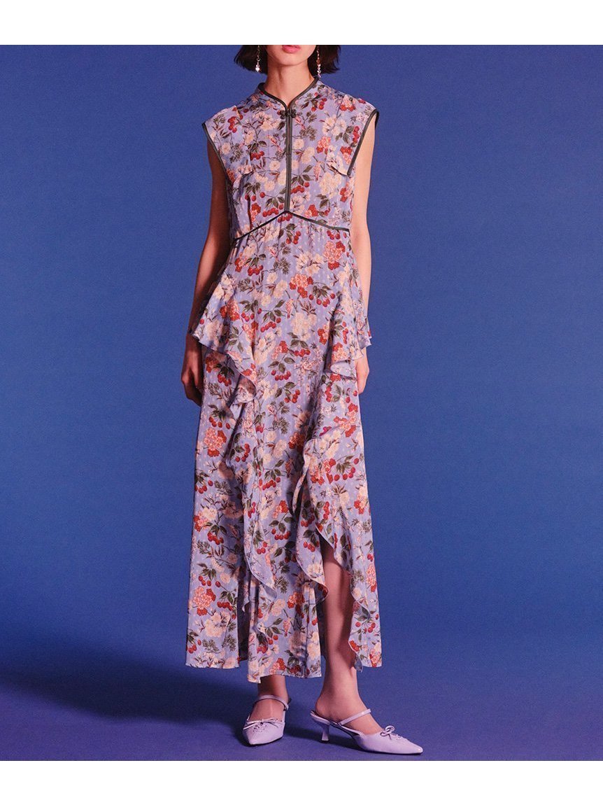 【リリーブラウン/Lily Brown】の【LILY BROWN×KEITA MARUYAMA】ボタニカルチェリー柄ワンピース インテリア・キッズ・メンズ・レディースファッション・服の通販 founy(ファニー) 　ファッション　Fashion　レディースファッション　Fashion for Women　ワンピース　Dresses　インナー　Innerwear　シェイプ　Shape, Slim Fit　スマート　Smart, Elegant　スリット　Slit, Slit Detail　パイピング　Piping, Trim Design　フリル　Frill, Ruffle　フロント　Front, Front Design　プリント　Print, Printed Pattern　ロマンティック　Romantic, Feminine Style　エレガント 上品　Elegant　BLU[086]|ID: prp329100004875598 ipo3291000000036366146