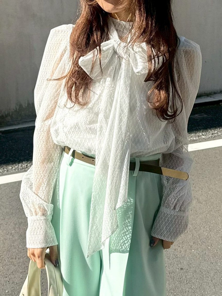 【リリーブラウン/Lily Brown】のビックボウタイブラウス インテリア・キッズ・メンズ・レディースファッション・服の通販 founy(ファニー) 　雑誌掲載アイテム　Magazine Picks & Fashion Features　ファッション雑誌　Fashion Magazines　ノンノ　non-no　キャンキャン　CanCam　ファッション　Fashion　レディースファッション　Fashion for Women　トップス・カットソー　Cut & Sew Tops　シャツ・ブラウス・オフィスカジュアル　Elegant Blouses & Button-Ups　1月号　January Issue　インナー　Innerwear　オーガンジー　Organza Fabric　キャミソール　Camisole, Spaghetti Strap Top　クラシカル　Classical, Vintage-Inspired　今季　This Season, Current Season　3月号　March Issue　スマート　Smart, Elegant　スリーブ　Sleeve, Long Sleeve / Short Sleeve　雑誌　Magazine, Fashion Magazine　レース　Lace, Lace Fabric　WHT[001]|ID: prp329100004875921 ipo3291000000036368310