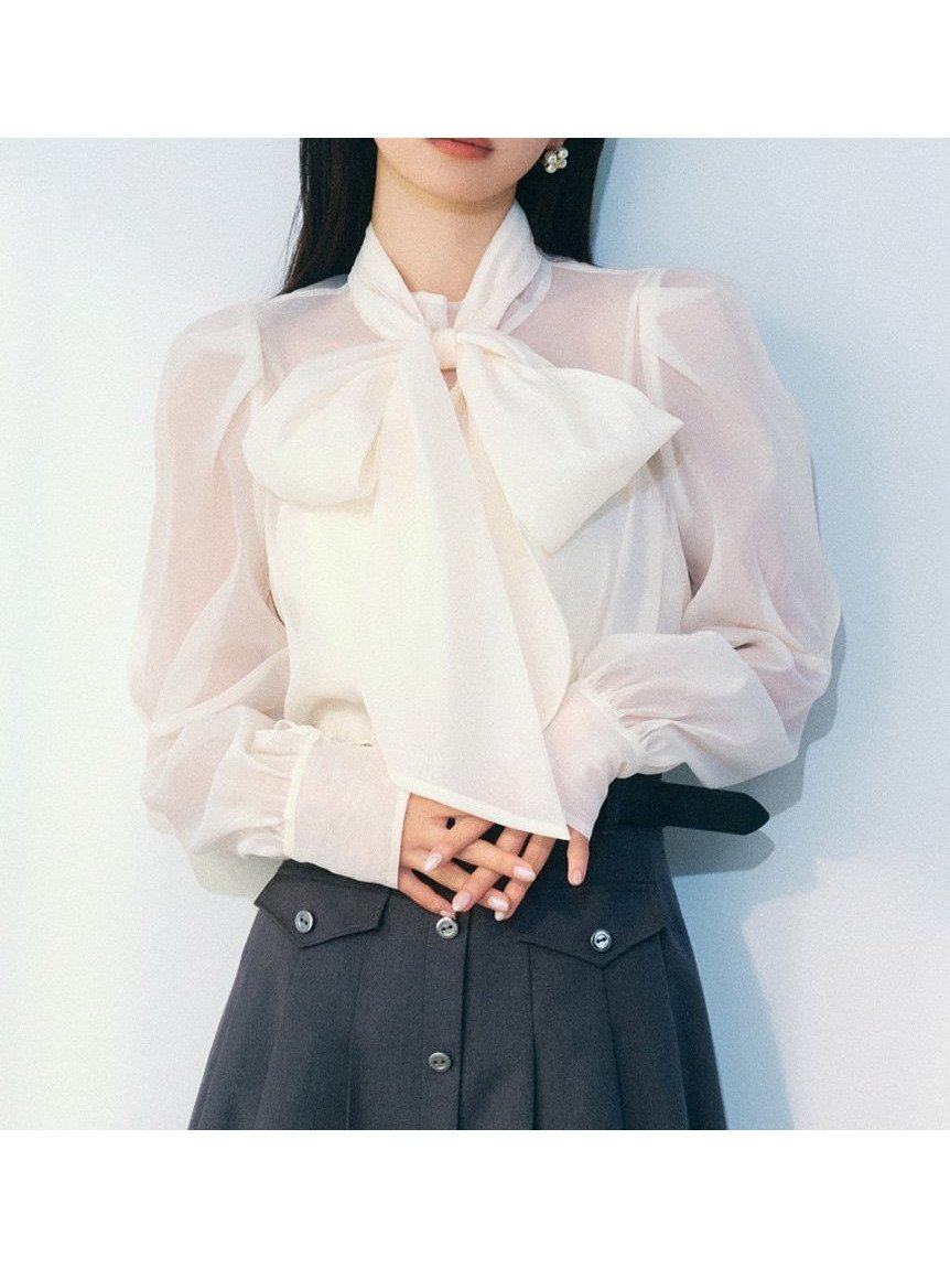 【リリーブラウン/Lily Brown】のビックボウタイブラウス インテリア・キッズ・メンズ・レディースファッション・服の通販 founy(ファニー) 　雑誌掲載アイテム　Magazine Picks & Fashion Features　ファッション雑誌　Fashion Magazines　ノンノ　non-no　キャンキャン　CanCam　ファッション　Fashion　レディースファッション　Fashion for Women　トップス・カットソー　Cut & Sew Tops　シャツ・ブラウス・オフィスカジュアル　Elegant Blouses & Button-Ups　1月号　January Issue　インナー　Innerwear　オーガンジー　Organza Fabric　キャミソール　Camisole, Spaghetti Strap Top　クラシカル　Classical, Vintage-Inspired　今季　This Season, Current Season　3月号　March Issue　スマート　Smart, Elegant　スリーブ　Sleeve, Long Sleeve / Short Sleeve　雑誌　Magazine, Fashion Magazine　レース　Lace, Lace Fabric　IVR[003]|ID: prp329100004875921 ipo3291000000036368312