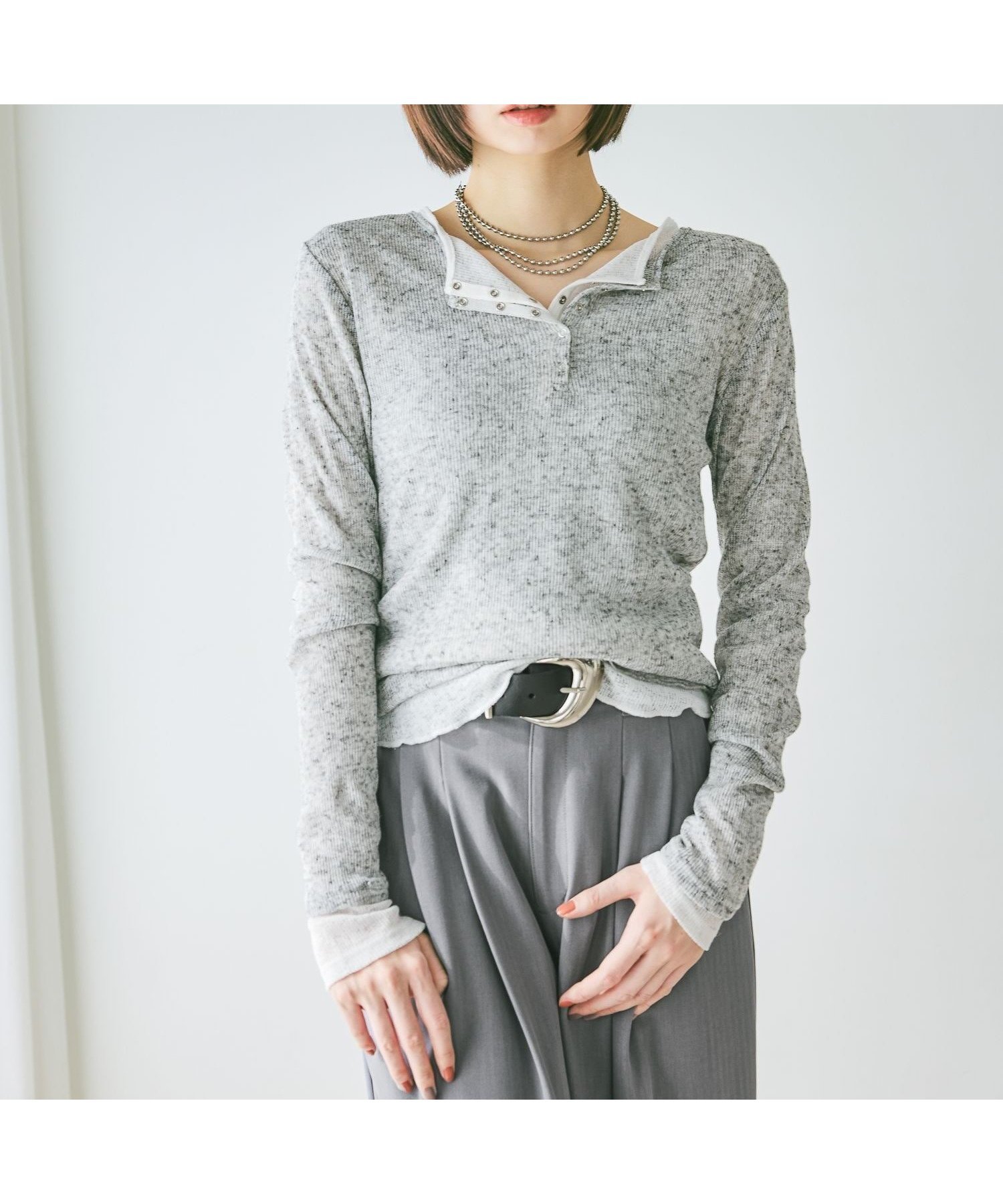 【ページボーイ/PAGEBOY】のフローズンネップヘンリープルオーバー インテリア・キッズ・メンズ・レディースファッション・服の通販 founy(ファニー) 　ファッション　Fashion　レディースファッション　Fashion for Women　トップス・カットソー　Cut & Sew Tops　カジュアルプルオーバー・ニットトップス　Pullovers & Knit Tops / Casual Pullovers　インナー　Innerwear　シアー　Sheer, See-Through　ドット　Polka Dot, Dot Pattern　グレー15|ID: prp329100004875952 ipo3291000000036368527