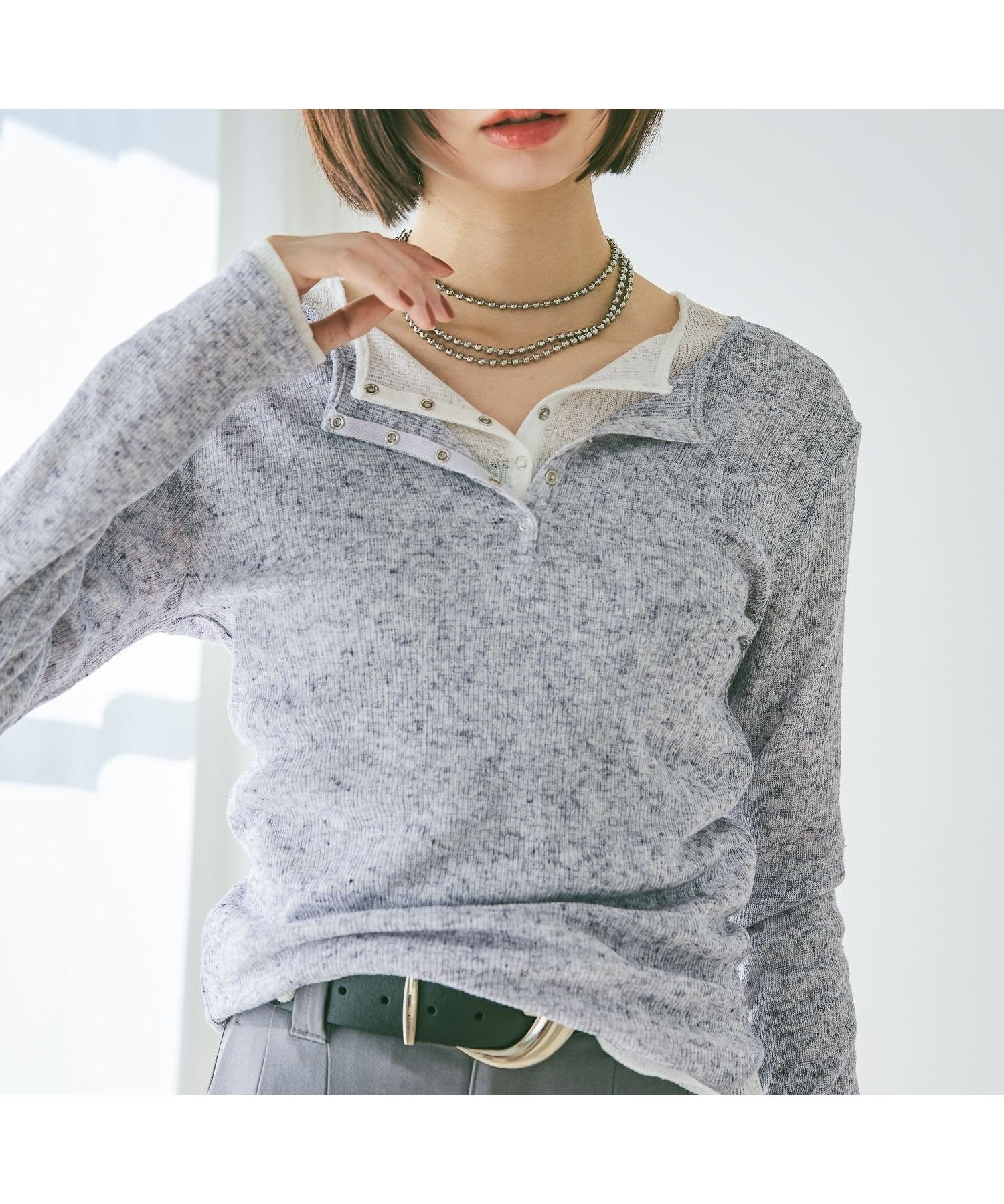 【ページボーイ/PAGEBOY】のフローズンネップヘンリープルオーバー インテリア・キッズ・メンズ・レディースファッション・服の通販 founy(ファニー) 　ファッション　Fashion　レディースファッション　Fashion for Women　トップス・カットソー　Cut & Sew Tops　カジュアルプルオーバー・ニットトップス　Pullovers & Knit Tops / Casual Pullovers　インナー　Innerwear　シアー　Sheer, See-Through　ドット　Polka Dot, Dot Pattern　ブルー84|ID: prp329100004875952 ipo3291000000036368534