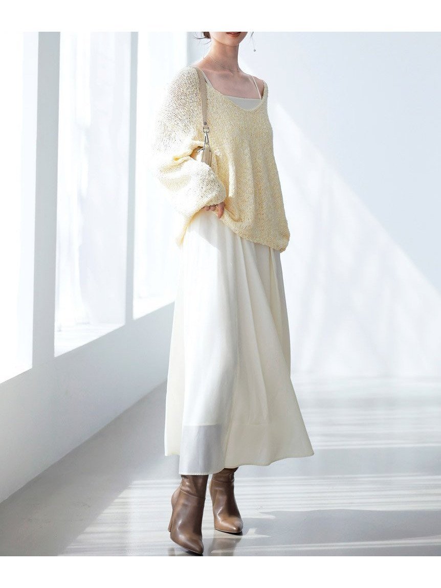 【スナイデル/SNIDEL】のスラブニットセットワンピース インテリア・キッズ・メンズ・レディースファッション・服の通販 founy(ファニー) 　ファッション　Fashion　レディースファッション　Fashion for Women　ワンピース　Dresses　イエロー　Yellow　ウェーブ　Wavy Pattern　エレガント 上品　Elegant　春　Spring　キャミソール　Camisole, Spaghetti Strap Top　今季　This Season, Current Season　シンプル　Simple, Minimal　ストレート　Straight, Straight Cut　スマート　Smart, Elegant　ラベンダー　Lavender　リボン　Ribbon, Bow　ロング　Long, Long-Length　おすすめ　Recommended / Our Picks　YEL[032]|ID: prp329100004876017 ipo3291000000036368935