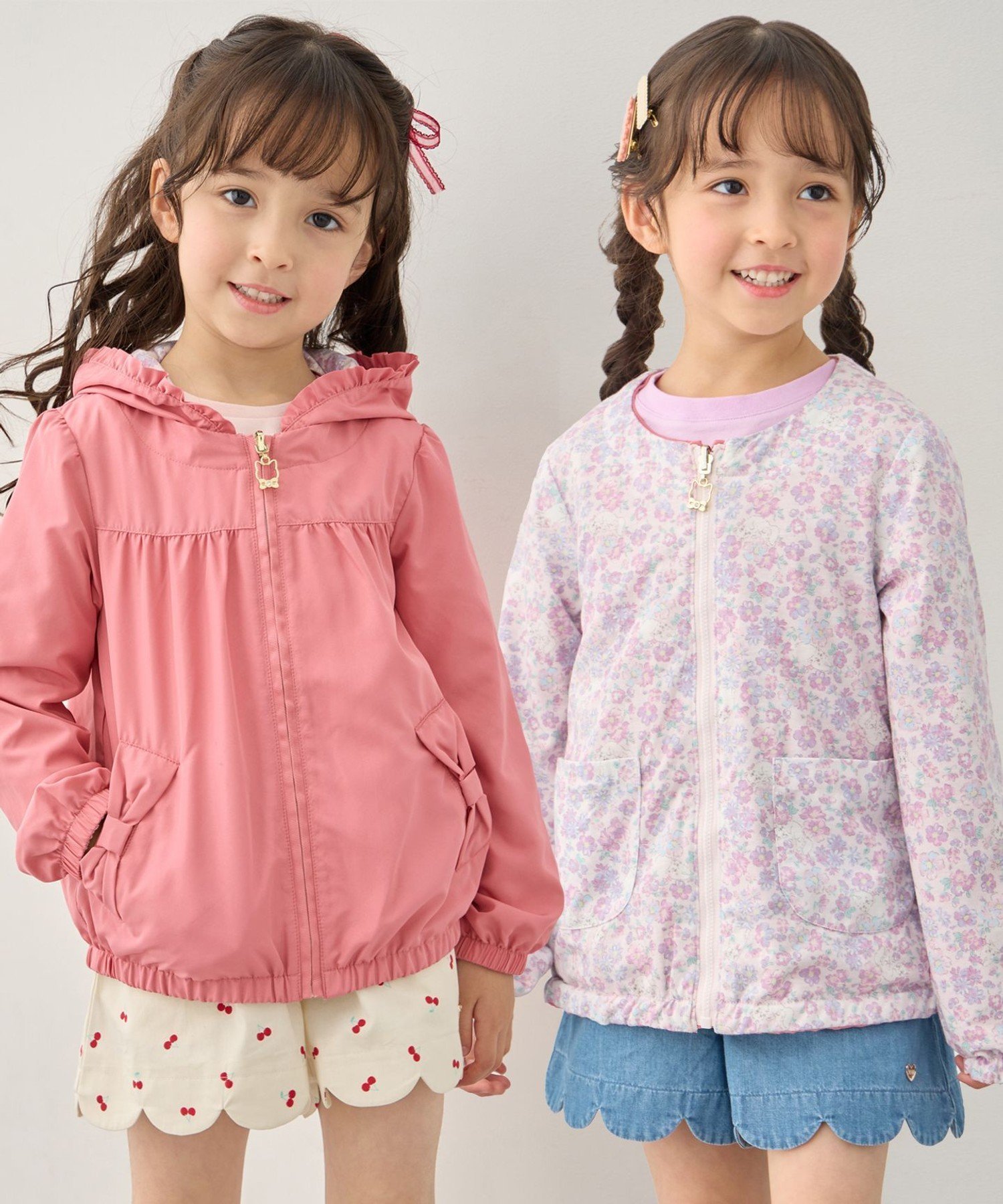 【エニー/ANY / KIDS】の【フード取り外し/洗濯機可能】撥水加工リバーシブルゾン インテリア・キッズ・メンズ・レディースファッション・服の通販 founy(ファニー) 　ファッション　Fashion　キッズファッション　Fashion for Kids　ガーリー　Girly, Feminine Style　チャーム　Charm, Pendant　ネコ　Cat, Feline Motif　ブルゾン　Blouson, Bomber Jacket　ポケット　Pocket, Pocket Detail　モチーフ　Motif, Design Theme　無地　Plain, Solid Color　リバーシブル　Reversible, Two-Sided　リボン　Ribbon, Bow　ピンク[012]|ID: prp329100004877080 ipo3291000000036379716