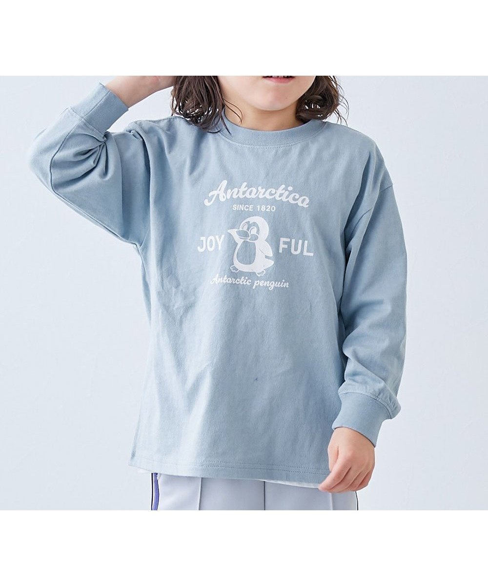 【デビロック/devirock / KIDS】の綿100% デビラボ BIGシルエット プリント袖リブ 長袖Tシャツ 子供服 キッズ 26SS インテリア・キッズ・メンズ・レディースファッション・服の通販 founy(ファニー) 　ファッション　Fashion　キッズファッション　Fashion for Kids　ストレッチ　Stretch, Stretchy Fabric　デニム　Denim, Jeans Material　長袖　Long Sleeve, Full Sleeve　プリント　Print, Printed Pattern　ベーシック　Basic, Essential　2026年　2026　002-ペンギン-ミストブルー|ID: prp329100004877093 ipo3291000000036379839