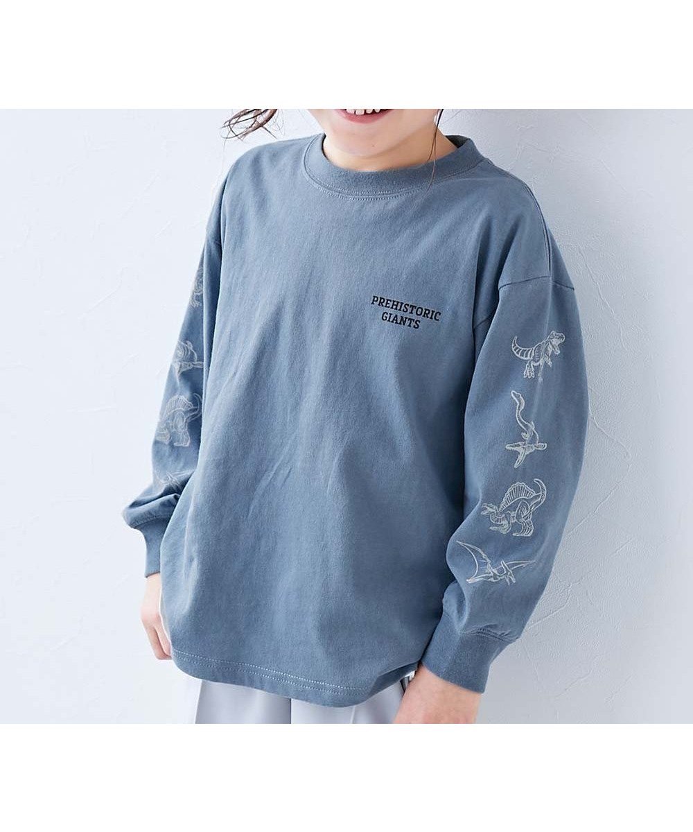 【デビロック/devirock / KIDS】の綿100% デビラボ BIGシルエット プリント袖リブ 長袖Tシャツ 子供服 キッズ 26SS インテリア・キッズ・メンズ・レディースファッション・服の通販 founy(ファニー) 　ファッション　Fashion　キッズファッション　Fashion for Kids　ストレッチ　Stretch, Stretchy Fabric　デニム　Denim, Jeans Material　長袖　Long Sleeve, Full Sleeve　プリント　Print, Printed Pattern　ベーシック　Basic, Essential　2026年　2026　006-恐竜-ブルーグレー|ID: prp329100004877093 ipo3291000000036379844