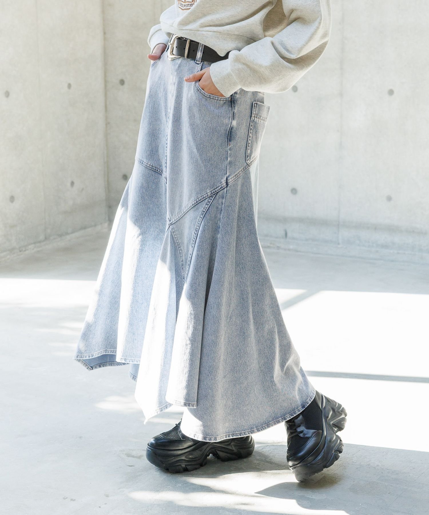 【ページボーイ/PAGEBOY】のマルデニイレヘムスカート 人気、トレンドファッション・服の通販 founy(ファニー) 　ファッション　Fashion　レディースファッション　Fashion for Women　スカート　Skirts　カットソー　Cut and Sewn Top　ストレッチ　Stretch, Stretchy Fabric　デニム　Denim, Jeans Material　ヘムライン　Hemline, Bottom Cut　ランダム　Random, Irregular　夏　Summer　 other-1|ID: prp329100004877349 ipo3291000000036382333