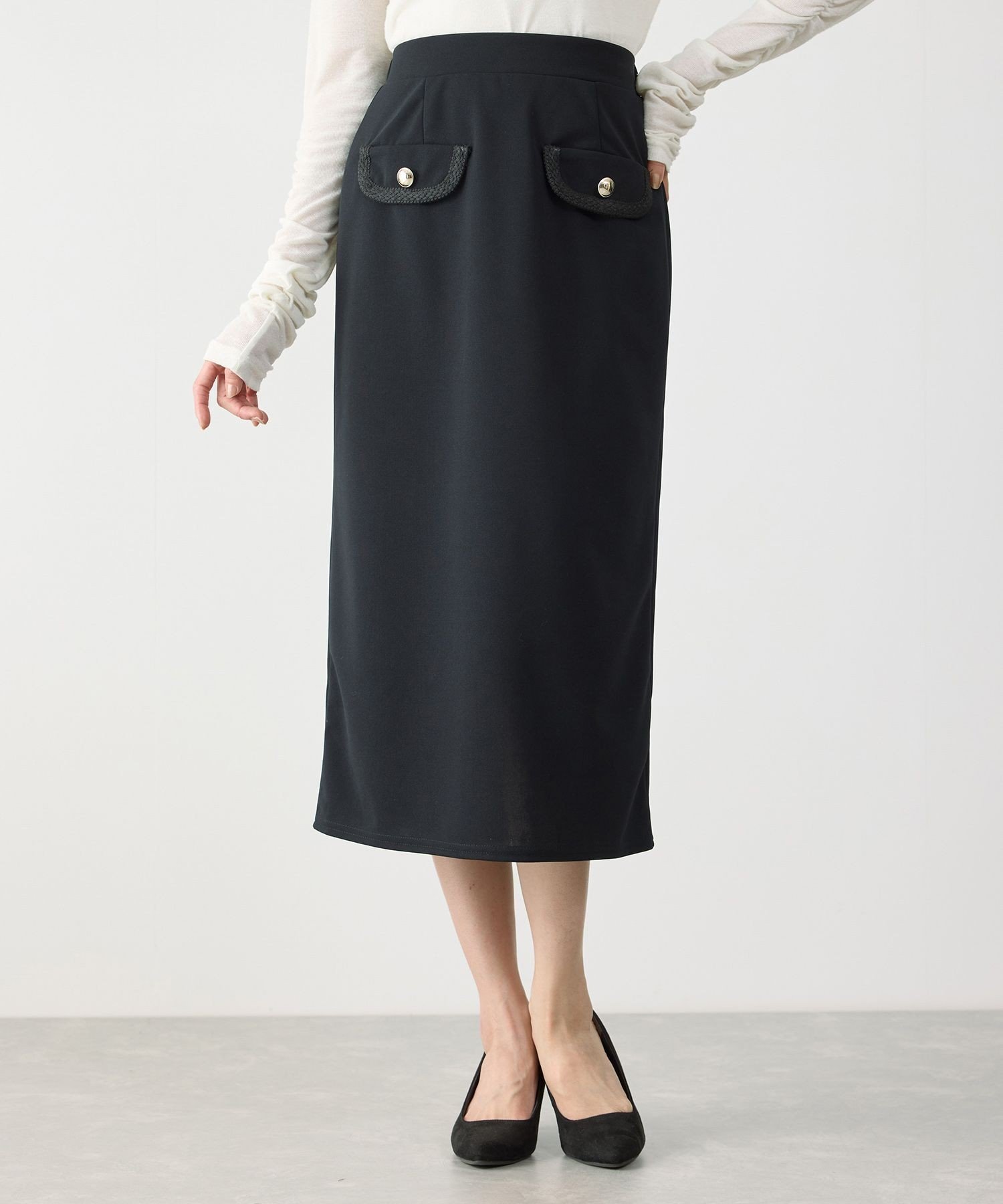 【ジャイロ/JAYRO】のフラップ使いナロースカート インテリア・キッズ・メンズ・レディースファッション・服の通販 founy(ファニー) 　ファッション　Fashion　レディースファッション　Fashion for Women　スカート　Skirts　カーディガン　Cardigan, Knitwear　シューズ　Shoes, Footwear　シンプル　Simple, Minimal　ストレッチ　Stretch, Stretchy Fabric　スニーカー　Sneakers, Trainers　スリット　Slit, Slit Detail　セットアップ　Set-Up, Coordinated Outfit　タートルネック　Turtleneck, High Neck　パイピング　Piping, Trim Design　フラット　Flat, Flat Shoes　フラップ　Flap, Flap Pocket　フロント　Front, Front Design　ポケット　Pocket, Pocket Detail　メタル　Metal, Metal Parts　ロング　Long, Long-Length　冬　Winter / This Winter　A/W・秋冬　Autumn/Winter　おすすめ　Recommended / Our Picks　ブラック(01)|ID: prp329100004877355 ipo3291000000036382353