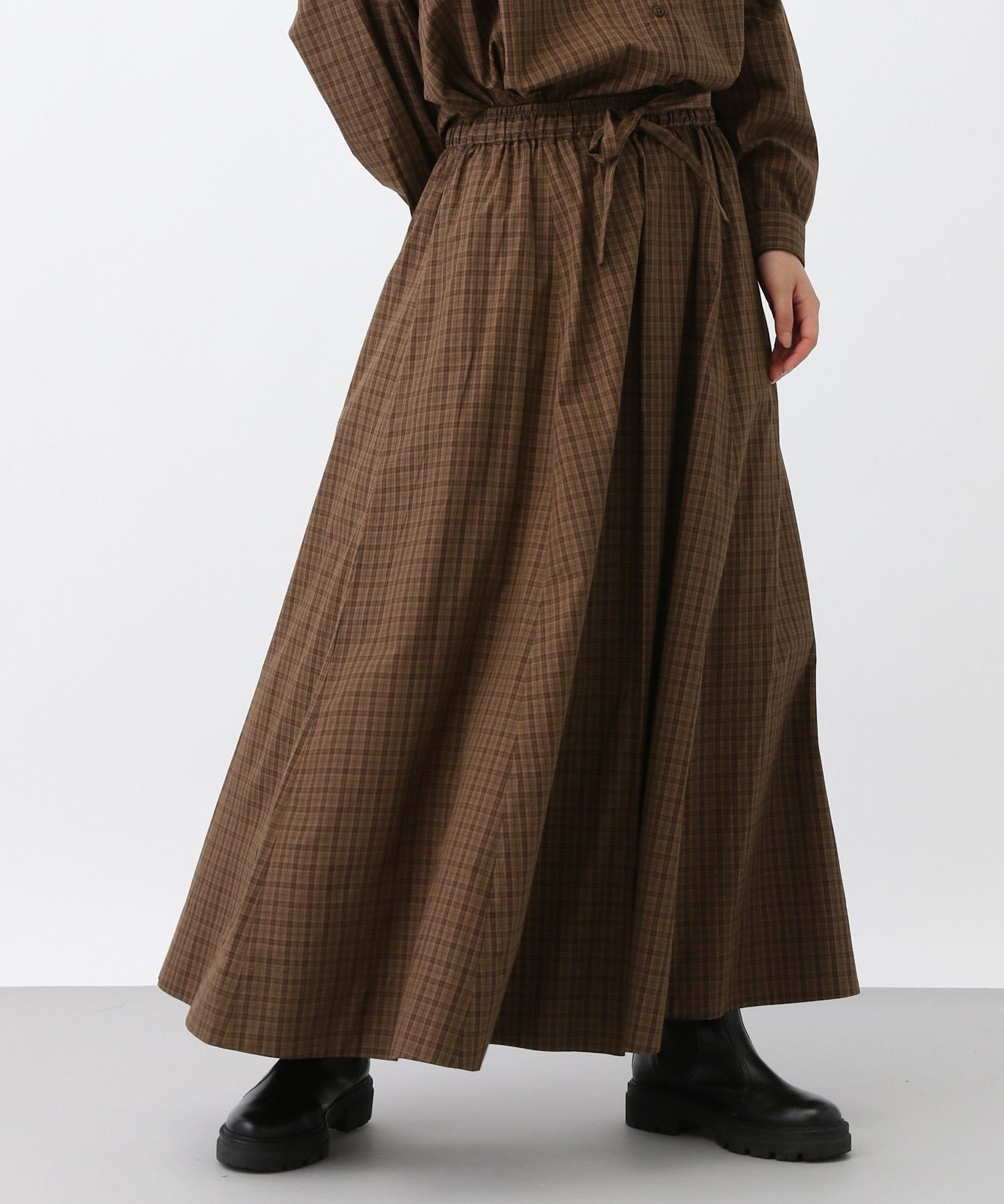 【スタディオ クリップ/studio CLIP】の《natural by clip》CRミニチェックフレアスカート インテリア・キッズ・メンズ・レディースファッション・服の通販 founy(ファニー) 　ファッション　Fashion　レディースファッション　Fashion for Women　スカート　Skirts　Aライン・フレアスカート　A-Line & Flared Skirts　おすすめ　Recommended / Our Picks　シンプル　Simple, Minimal　セットアップ　Set-Up, Coordinated Outfit　チェック　Check, Plaid, Tartan　フレア　Flare, Flared　ロング　Long, Long-Length　ブラウン50|ID: prp329100004877369 ipo3291000000036382403