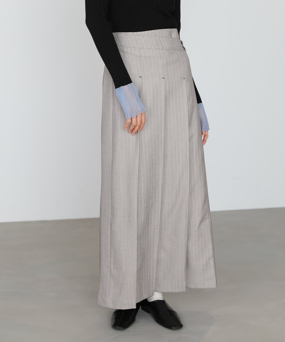 【バブ ブージュルード/Bab Bou Jeloud】の【低身長~高身長向けサイズあり】ピンストライプサイドプリーツスカート インテリア・キッズ・メンズ・レディースファッション・服の通販 founy(ファニー) 　ファッション　Fashion　レディースファッション　Fashion for Women　スカート　Skirts　プリーツスカート / 上品フェミニンスタイル　Pleated Skirts　クラシカル　Classical, Vintage-Inspired　ショート　Short, Short Length　シンプル　Simple, Minimal　ストライプ　Stripe, Striped Pattern　ストレッチ　Stretch, Stretchy Fabric　スマート　Smart, Elegant　チェック　Check, Plaid, Tartan　プリーツ　Pleats, Pleated　リブニット　Rib Knit, Ribbed Knit　ロング　Long, Long-Length　再入荷　Restock / Back in Stock　エレガント 上品　Elegant　ビジネス 仕事 通勤　Business / Work / Commuting　L.GRAY|ID: prp329100004877384 ipo3291000000036382465