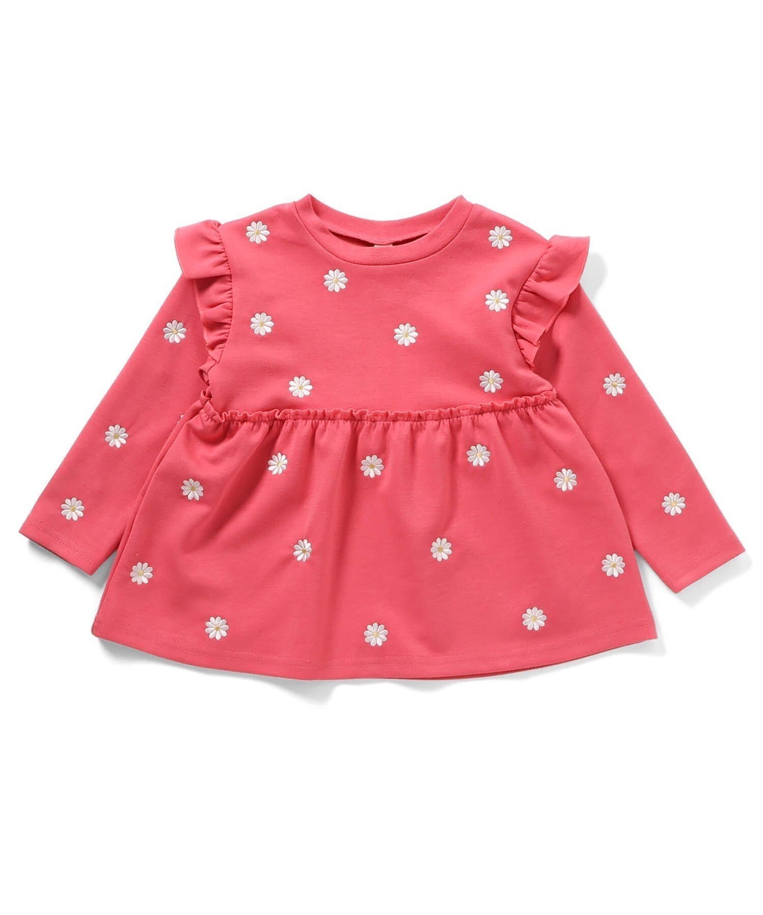 【エフオー オンラインストア/F.O.Online Store / KIDS】の総柄刺繍ペプラムフリルトップス インテリア・キッズ・メンズ・レディースファッション・服の通販 founy(ファニー) 　ファッション　Fashion　キッズファッション　Fashion for Kids　トップス・カットソー　Cut & Sew Tops　長袖　Long Sleeve, Full Sleeve　ピンク|ID: prp329100004877477 ipo3291000000036384106