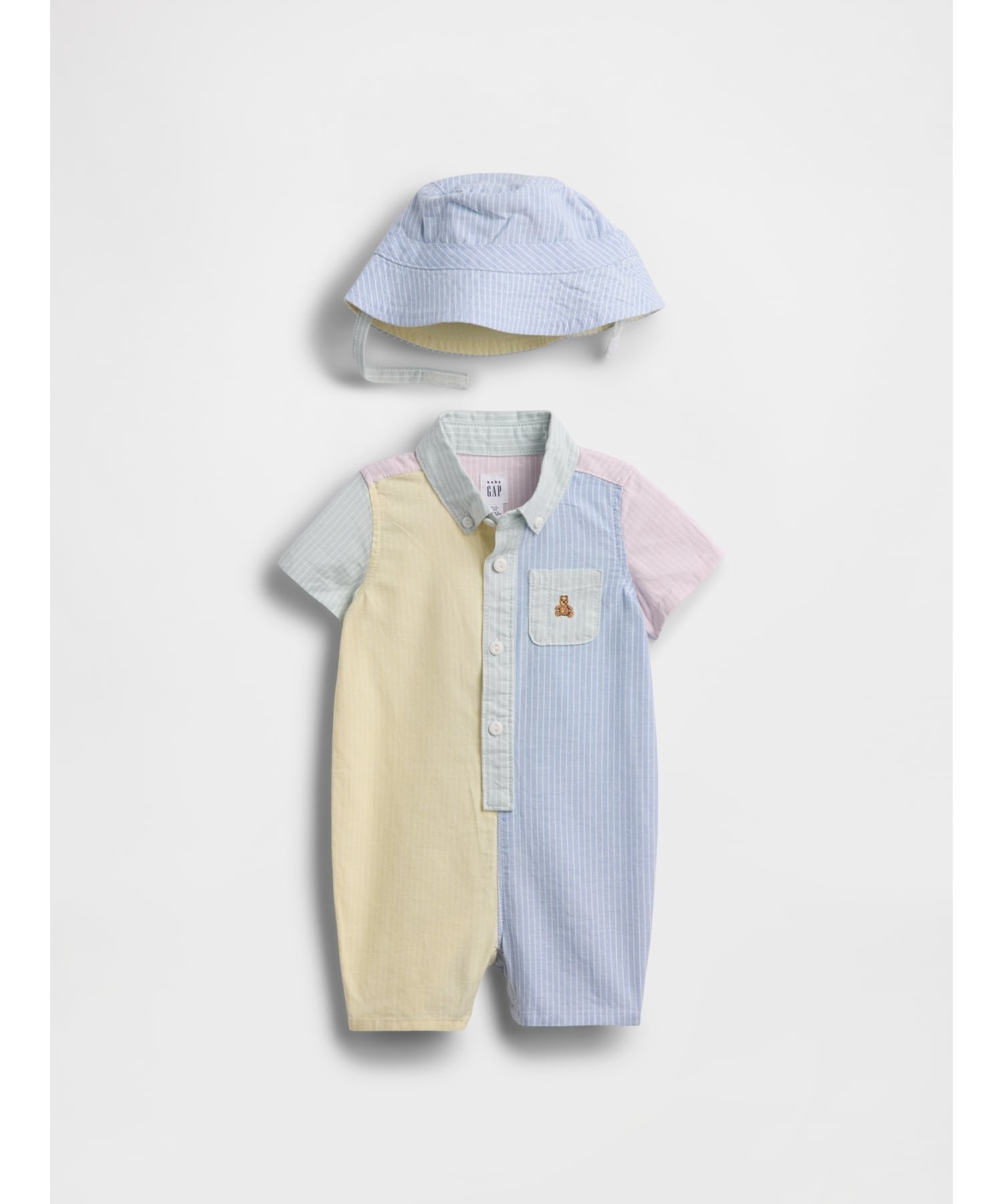 【ギャップ/GAP / KIDS】のオックスフォード ショートカバーオール コーデセット (ベビー) 人気、トレンドファッション・服の通販 founy(ファニー) 　ファッション　Fashion　キッズファッション　Fashion for Kids　ストライプ　Stripe, Striped Pattern　ダウン　Down, Puffer　パッチ　Patch, Appliqué　フロント　Front, Front Design　ブロック　Block, Solid Block Pattern　ベビー　Baby, Babywear　ポケット　Pocket, Pocket Detail　ラップ　Wrap, Wrap Design　リバーシブル　Reversible, Two-Sided　半袖　Short Sleeve, Half Sleeve　 other-1|ID: prp329100004877478 ipo3291000000036384107