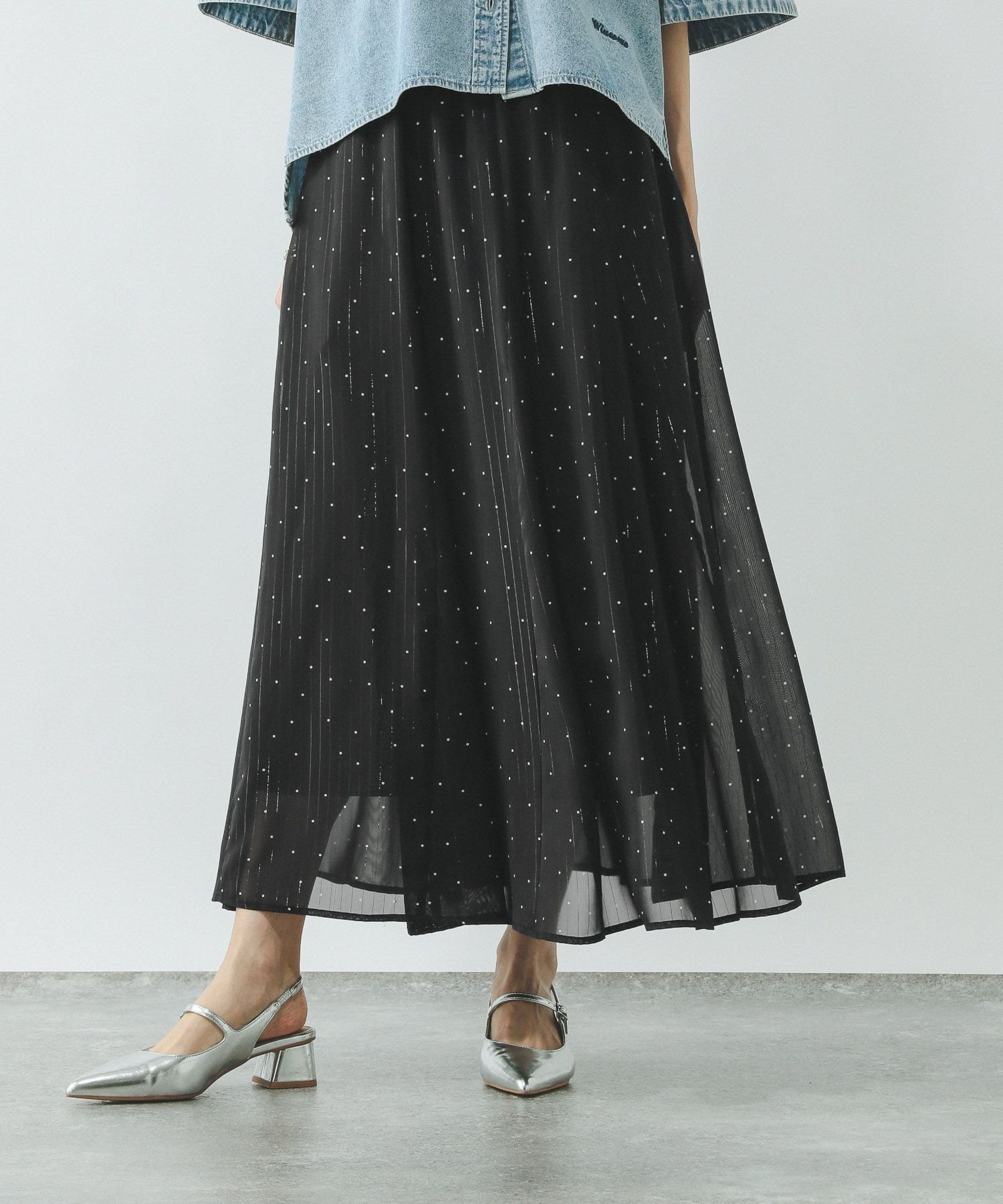 【グローバルワーク/GLOBAL WORK】のエアリーリラックスフレアスカート/147678 インテリア・キッズ・メンズ・レディースファッション・服の通販 founy(ファニー) 　ファッション　Fashion　レディースファッション　Fashion for Women　スカート　Skirts　Aライン・フレアスカート　A-Line & Flared Skirts　シンプル　Simple, Minimal　ジャケット　Jacket, Outerwear　デニム　Denim, Jeans Material　ブルゾン　Blouson, Bomber Jacket　メタル　Metal, Metal Parts　エレガント 上品　Elegant　楽ちん　Easy Fit, Comfortable　ブラックドット01|ID: prp329100004877507 ipo3291000000036384247