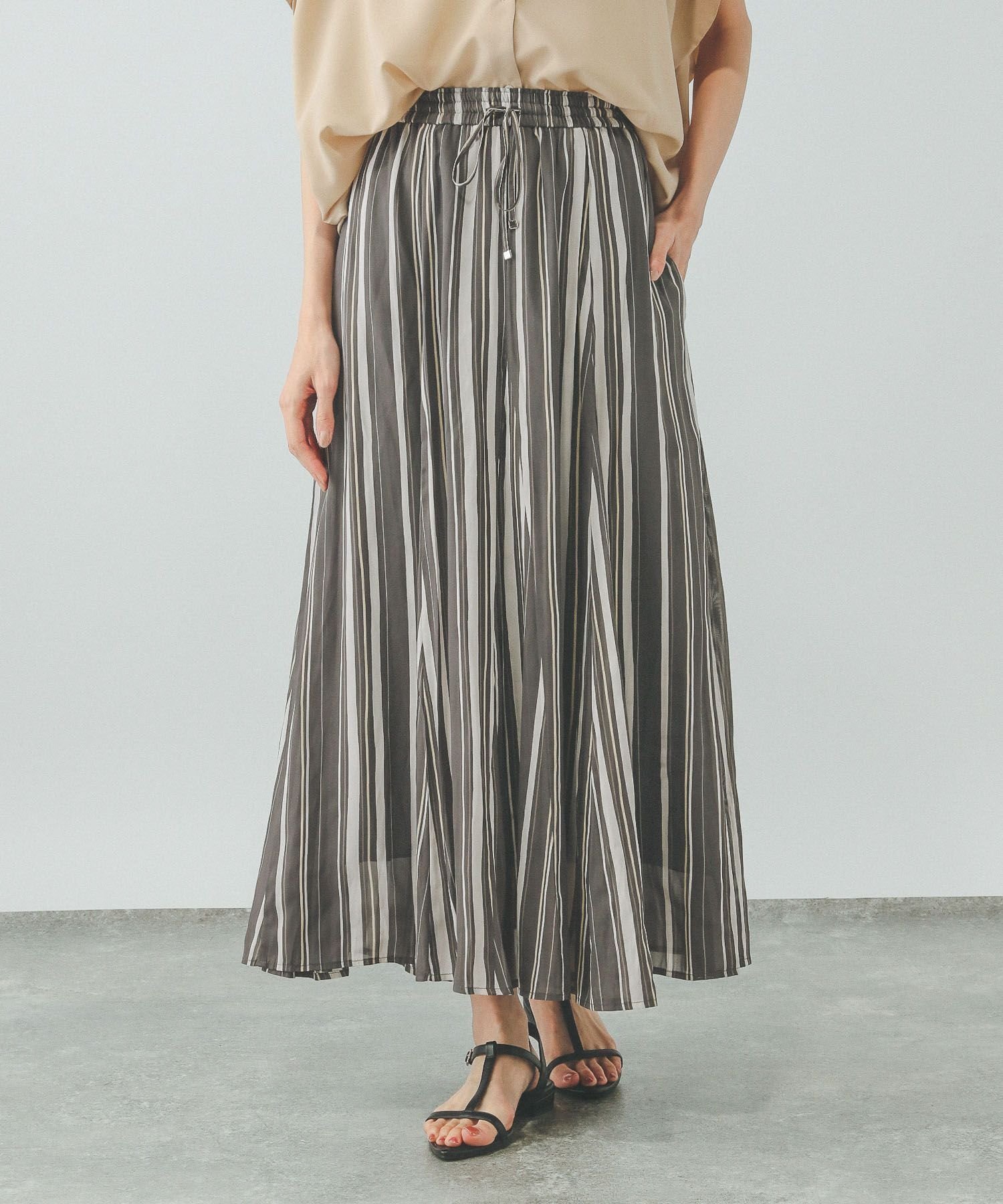 【グローバルワーク/GLOBAL WORK】のエアリーリラックスフレアスカート/147678 インテリア・キッズ・メンズ・レディースファッション・服の通販 founy(ファニー) 　ファッション　Fashion　レディースファッション　Fashion for Women　スカート　Skirts　Aライン・フレアスカート　A-Line & Flared Skirts　シンプル　Simple, Minimal　ジャケット　Jacket, Outerwear　デニム　Denim, Jeans Material　ブルゾン　Blouson, Bomber Jacket　メタル　Metal, Metal Parts　エレガント 上品　Elegant　楽ちん　Easy Fit, Comfortable　ストライプ04|ID: prp329100004877507 ipo3291000000036384249