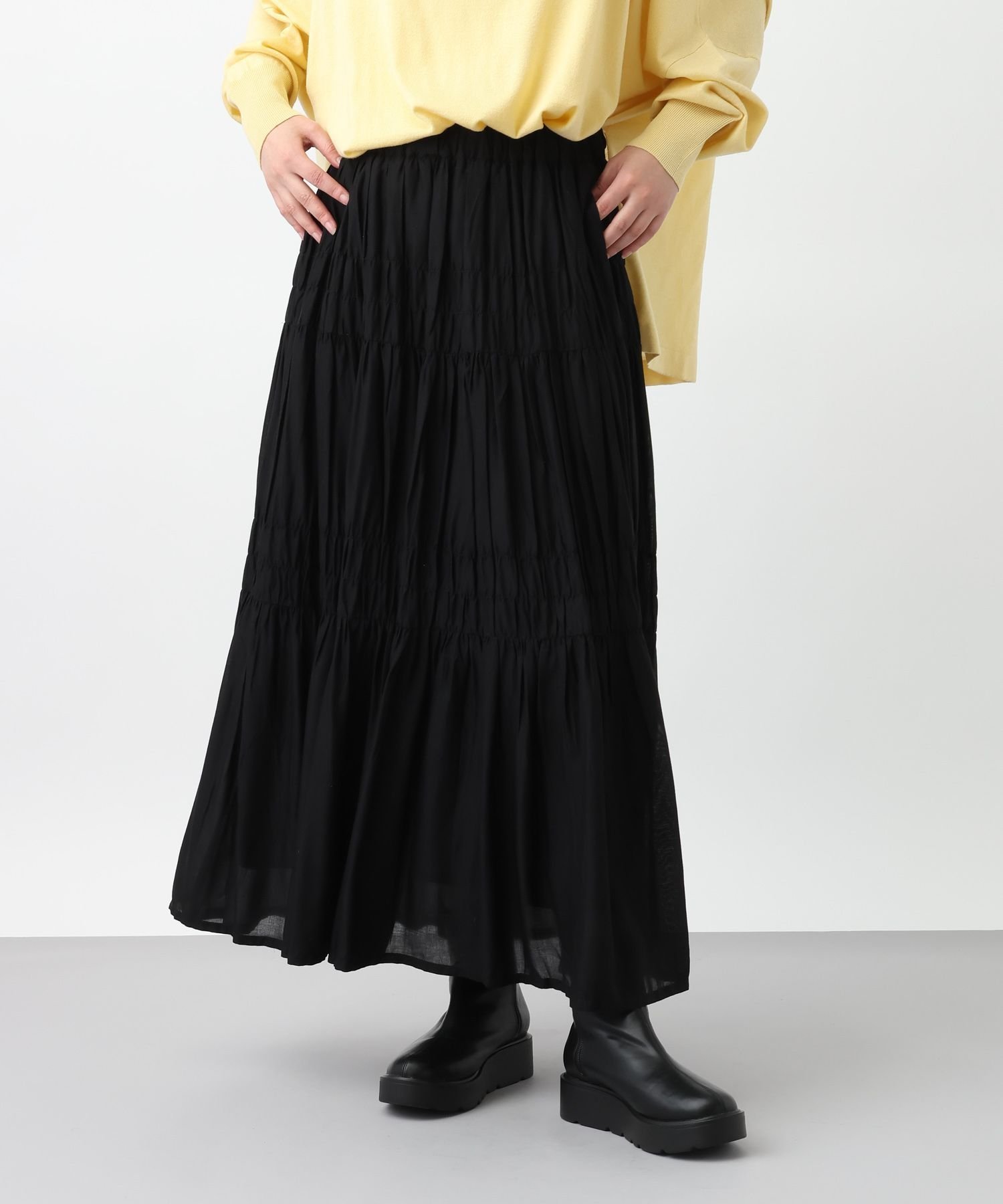 【スタディオ クリップ/studio CLIP】の《natural by clip》レーヨンシャーリングロングスカート インテリア・キッズ・メンズ・レディースファッション・服の通販 founy(ファニー) 　ファッション　Fashion　レディースファッション　Fashion for Women　スカート　Skirts　ロングスカート　Long Skirts / Maxi & Midi Skirts　おすすめ　Recommended / Our Picks　カーディガン　Cardigan, Knitwear　シャーリング　Shirring, Ruched　スウェット / スエット　Sweatshirt, Sweatwear　ティアードスカート　Tiered Skirt, Flounced Skirt　春　Spring　ブラック19|ID: prp329100004877513 ipo3291000000036384275