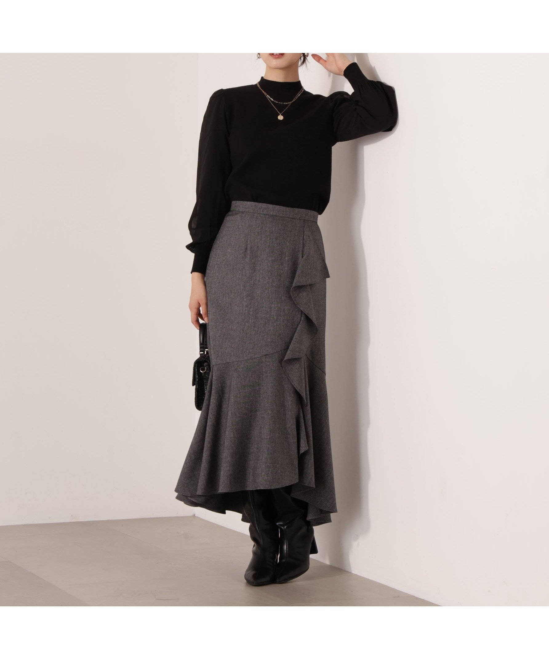 【プロポーション ボディドレッシング/PROPORTION BODY DRESSING】のラッフルディテールスカート 25AW インテリア・キッズ・メンズ・レディースファッション・服の通販 founy(ファニー) ファッション Fashion レディースファッション Fashion for Women スカート Skirts 2025年 2025 2025-2026秋冬・A/W Autumn/Winter 2025–26 AW25–26 トレンド Trend, Trending Now ミックス Mix, Mixed Style ラッフル Ruffle, Frill エレガント 上品 Elegant ビジネス 仕事 通勤 Business / Work / Commuting チャコール2|ID: prp329100004878600 ipo3291000000036396967