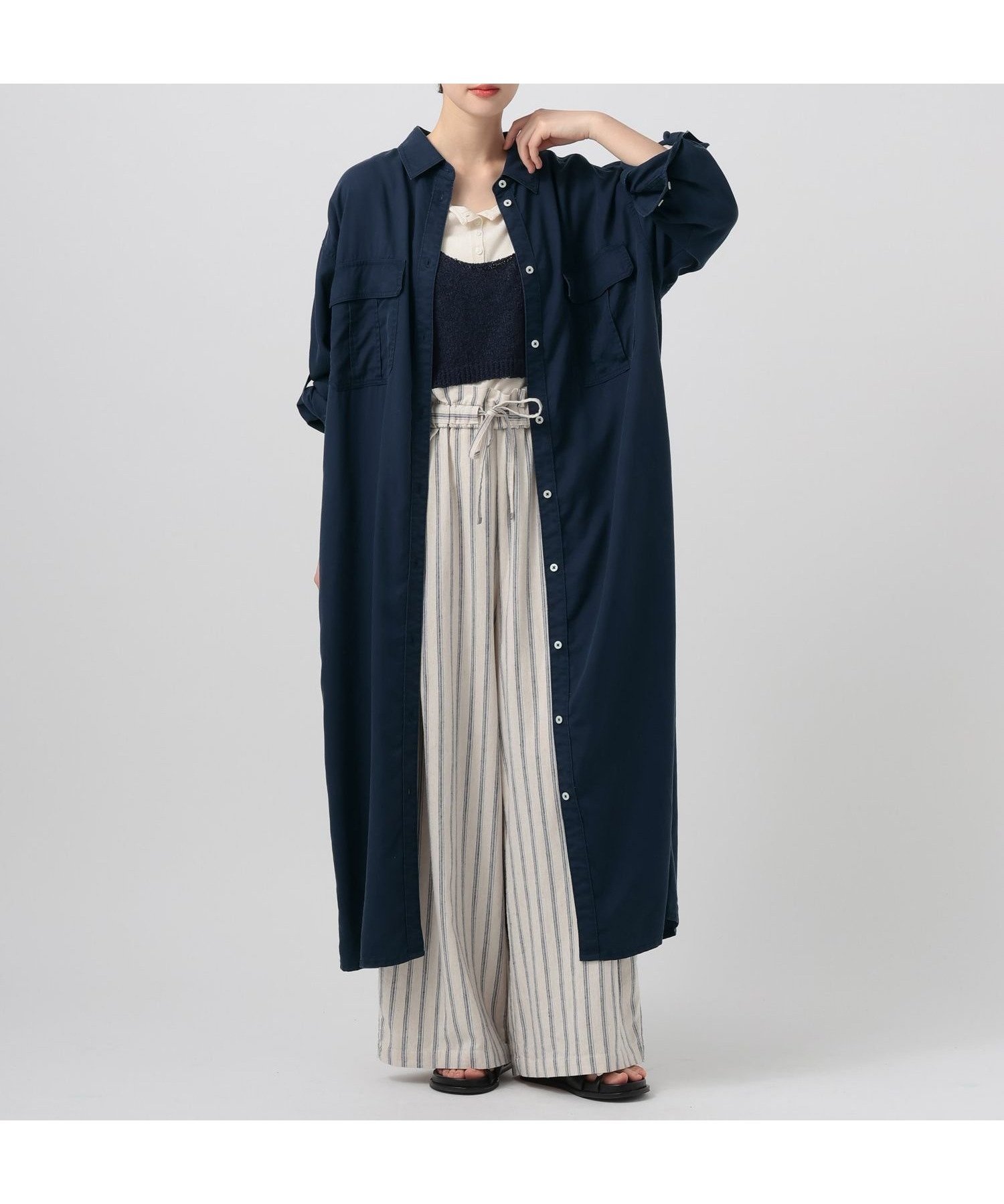 【ベイフロー/BAYFLOW】のさらりとした肌触り テンセル(TM)シャツワンピース インテリア・キッズ・メンズ・レディースファッション・服の通販 founy(ファニー) 　ファッション　Fashion　レディースファッション　Fashion for Women　ワンピース　Dresses　シャツワンピース / 1枚で着映えコーデ　Shirt Dresses　おすすめ　Recommended / Our Picks　スタンダード　Standard, Basic　デニム　Denim, Jeans Material　ポケット　Pocket, Pocket Detail　夏　Summer　定番　Standard, Basic Item　春　Spring　S/S・春夏　SS, Spring/Summer, Warm Season　羽織　Haori, Light Jacket　長袖　Long Sleeve, Full Sleeve　ネイビー88|ID: prp329100004879302 ipo3291000000036408721