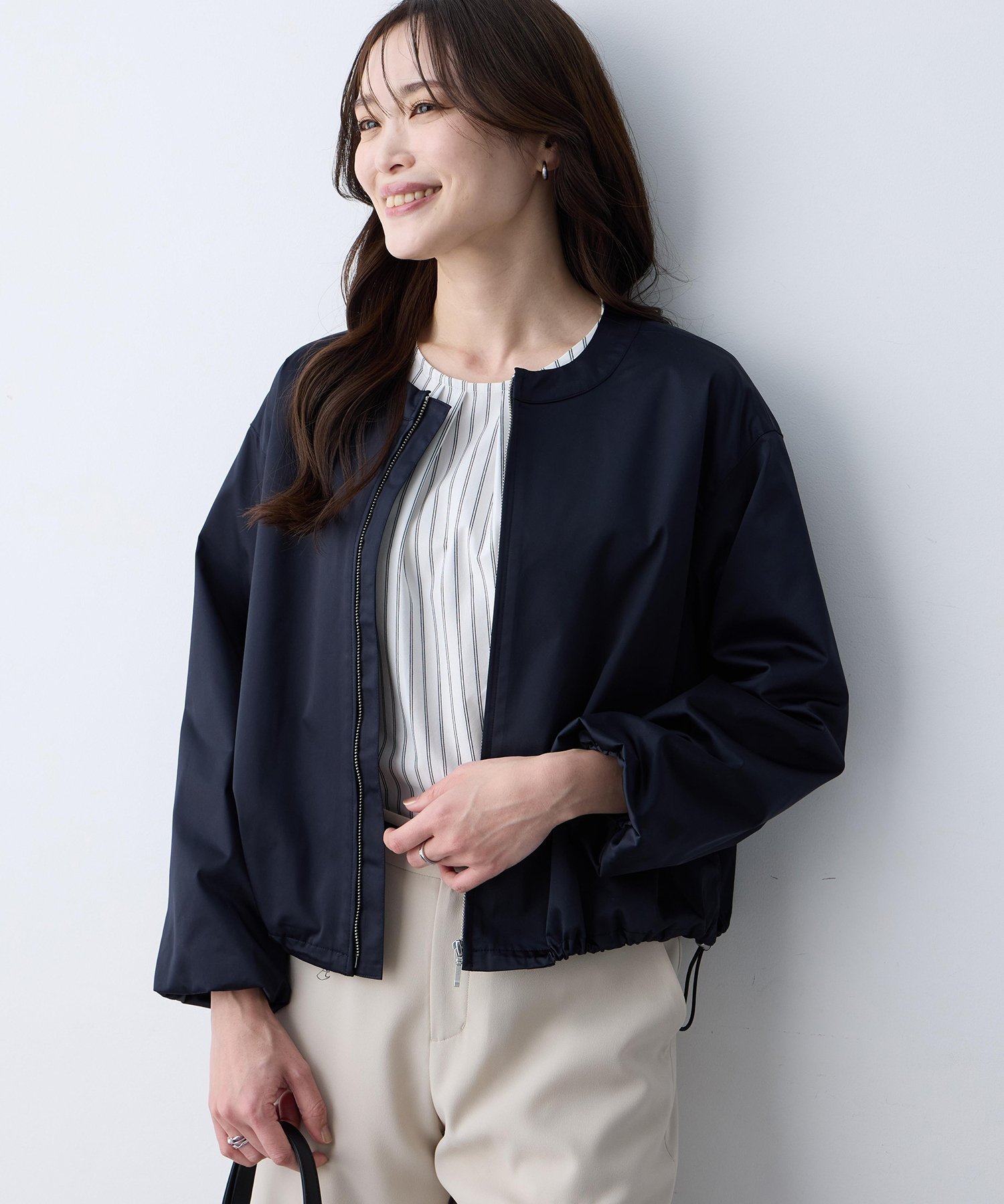 【エーシーデザインバイアルファキュービック/A/C DESIGN BY ALPHACUBIC】のノーカラーブルゾン インテリア・キッズ・メンズ・レディースファッション・服の通販 founy(ファニー) ファッション Fashion レディースファッション Fashion for Women アウター Coat / Outerwear Collection ブルゾンジャケット・スポーティアウター Blouson Jackets おすすめ Recommended / Our Picks シンプル Simple, Minimal ブルゾン Blouson, Bomber Jacket ネイビー|ID: prp329100004879308 ipo3291000000036408763