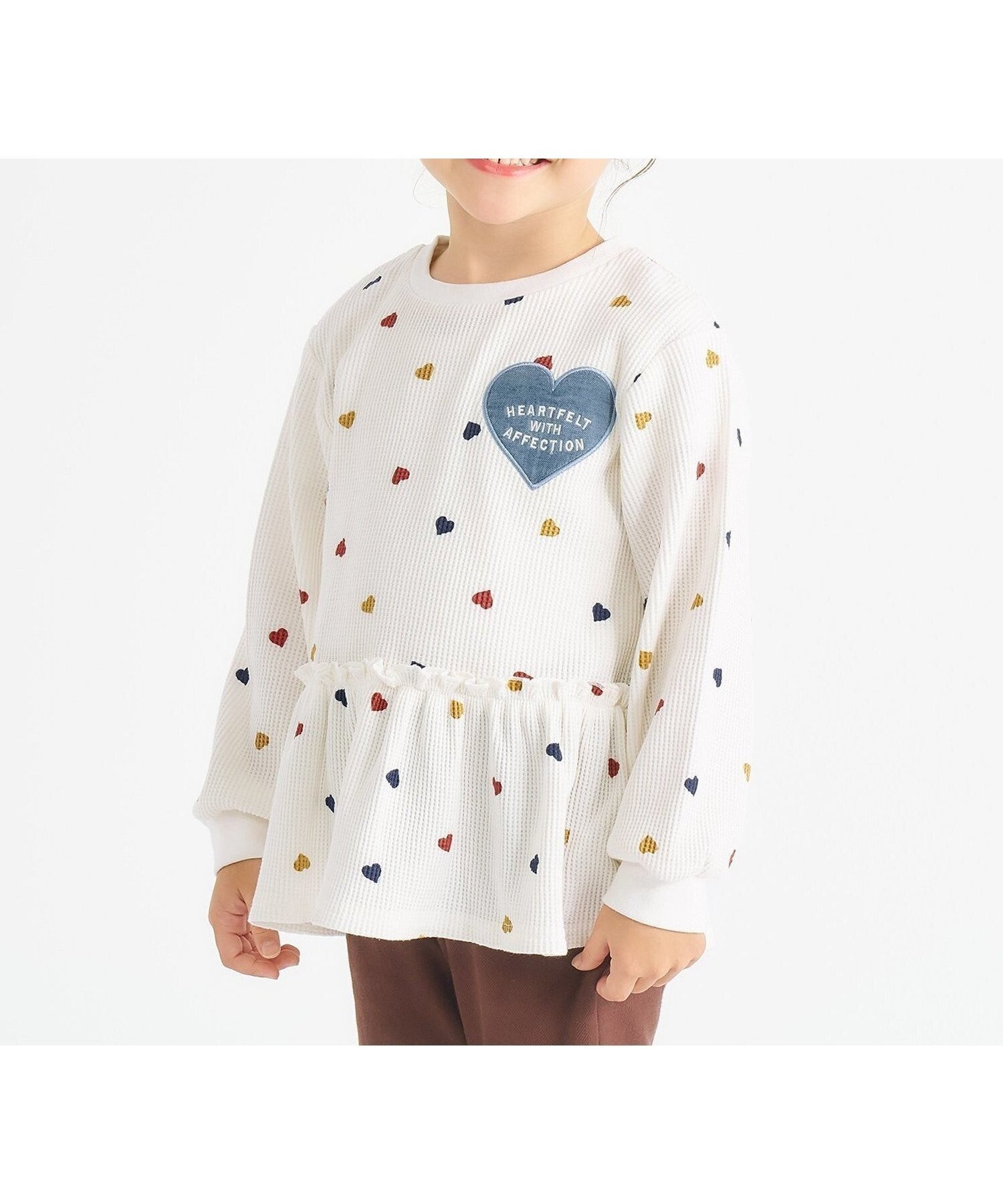 【エフオー オンラインストア/F.O.Online Store / KIDS】の【新色追加】ワッフルペプラムハートモチーフTシャツ 人気、トレンドファッション・服の通販 founy(ファニー) 　ファッション　Fashion　キッズファッション　Fashion for Kids　ペプラム　Peplum, Flared Hem　長袖　Long Sleeve, Full Sleeve　 other-1|ID: prp329100004880334 ipo3291000000036423996
