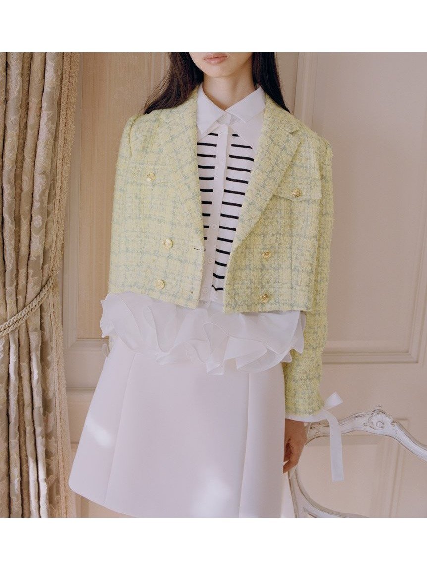 【スナイデル/SNIDEL】のバリエツイードジャケット 人気、トレンドファッション・服の通販 founy(ファニー) 　ファッション　Fashion　レディースファッション　Fashion for Women　アウター　Coat / Outerwear Collection　レディースジャケット・軽アウター　Jackets　イエロー　Yellow　ウェーブ　Wavy Pattern　春　Spring　ショート　Short, Short Length　ジャケット　Jacket, Outerwear　スマート　Smart, Elegant　ダブル　Double, Double-Breasted　チェック　Check, Plaid, Tartan　ツイード　Twill, Twill Weave　トレンド　Trend, Trending Now　フェイク　Faux, Fake　ポケット　Pocket, Pocket Detail　おすすめ　Recommended / Our Picks　 other-1|ID: prp329100004880382 ipo3291000000036424845