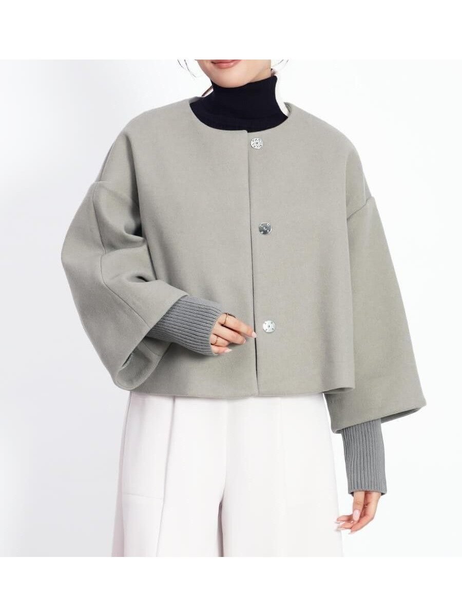 【ヴァン/Vin】のリブスリーブショートコート インテリア・キッズ・メンズ・レディースファッション・服の通販 founy(ファニー) 　ファッション　Fashion　レディースファッション　Fashion for Women　アウター　Coat / Outerwear Collection　コート・ロングコート・ピーコート　Long Coats, Peacoats & More　インナー　Innerwear　カーディガン　Cardigan, Knitwear　コンパクト　Compact, Small Size　ショート　Short, Short Length　シンプル　Simple, Minimal　バランス　Balance, Style Balance　ロング　Long, Long-Length　ワイド　Wide, Wide Fit　エレガント 上品　Elegant　グレー|ID: prp329100004880388 ipo3291000000036424940