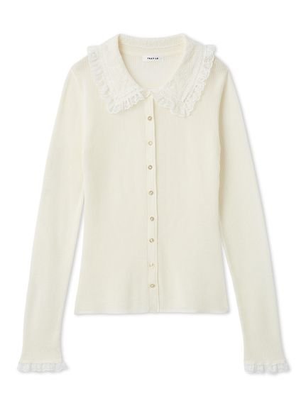 【フレイ アイディー/FRAY I.D】のレースカラーニットカーディガン 人気、トレンドファッション・服の通販 founy(ファニー) 　ファッション　Fashion　レディースファッション　Fashion for Women　トップス・カットソー　Cut & Sew Tops　ニット　Knit Tops & Sweaters　カーディガン・羽織り　Layered Style Cardigans　おすすめ　Recommended / Our Picks　カーディガン　Cardigan, Knitwear　コンパクト　Compact, Small Size　シアー　Sheer, See-Through　スペシャル　Special, Limited Edition　スマート　Smart, Elegant　スラックス　Slacks, Dress Pants　デニム　Denim, Jeans Material　フェミニン　Feminine, Girly　ボトム　Bottoms, Lower Wear　レース　Lace, Lace Fabric　 other-1|ID: prp329100004880462 ipo3291000000036425876