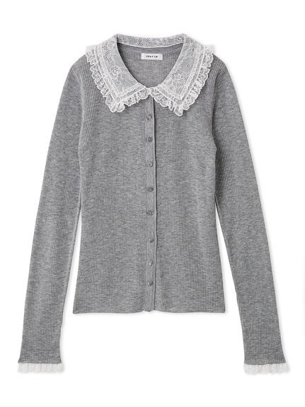 【フレイ アイディー/FRAY I.D】のレースカラーニットカーディガン インテリア・キッズ・メンズ・レディースファッション・服の通販 founy(ファニー) 　ファッション　Fashion　レディースファッション　Fashion for Women　トップス・カットソー　Cut & Sew Tops　ニット　Knit Tops & Sweaters　カーディガン・羽織り　Layered Style Cardigans　おすすめ　Recommended / Our Picks　カーディガン　Cardigan, Knitwear　コンパクト　Compact, Small Size　シアー　Sheer, See-Through　スペシャル　Special, Limited Edition　スマート　Smart, Elegant　スラックス　Slacks, Dress Pants　デニム　Denim, Jeans Material　フェミニン　Feminine, Girly　ボトム　Bottoms, Lower Wear　レース　Lace, Lace Fabric　GRY[006]|ID: prp329100004880462 ipo3291000000036425880