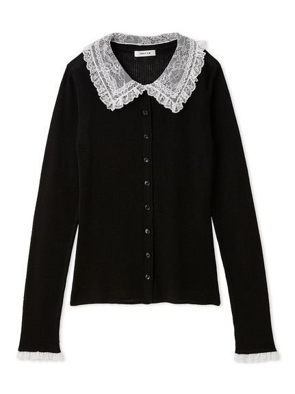 【フレイ アイディー/FRAY I.D】のレースカラーニットカーディガン インテリア・キッズ・メンズ・レディースファッション・服の通販 founy(ファニー) 　ファッション　Fashion　レディースファッション　Fashion for Women　トップス・カットソー　Cut & Sew Tops　ニット　Knit Tops & Sweaters　カーディガン・羽織り　Layered Style Cardigans　おすすめ　Recommended / Our Picks　カーディガン　Cardigan, Knitwear　コンパクト　Compact, Small Size　シアー　Sheer, See-Through　スペシャル　Special, Limited Edition　スマート　Smart, Elegant　スラックス　Slacks, Dress Pants　デニム　Denim, Jeans Material　フェミニン　Feminine, Girly　ボトム　Bottoms, Lower Wear　レース　Lace, Lace Fabric　BLK[009]|ID: prp329100004880462 ipo3291000000036425883