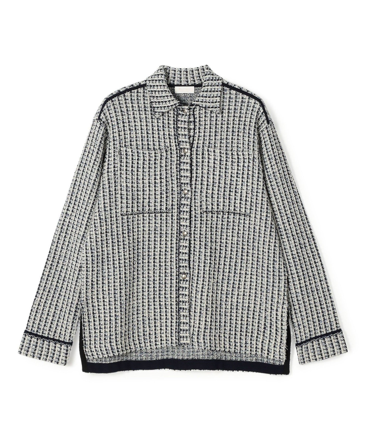 【トゥモローランド/TOMORROWLAND】のミックスツイード シャツブルゾン インテリア・キッズ・メンズ・レディースファッション・服の通販 founy(ファニー) 　ファッション　Fashion　レディースファッション　Fashion for Women　アウター　Coat / Outerwear Collection　ブルゾンジャケット・スポーティアウター　Blouson Jackets　トップス・カットソー　Cut & Sew Tops　シャツ・ブラウス・オフィスカジュアル　Elegant Blouses & Button-Ups　スリット　Slit, Slit Detail　スリム　Slim, Slim Fit　チェック　Check, Plaid, Tartan　ツイード　Twill, Twill Weave　フロント　Front, Front Design　ブルゾン　Blouson, Bomber Jacket　ヘムライン　Hemline, Bottom Cut　ミックス　Mix, Mixed Style　メタル　Metal, Metal Parts　エレガント 上品　Elegant　66 ネイビー系|ID: prp329100004880486 ipo3291000000036426160