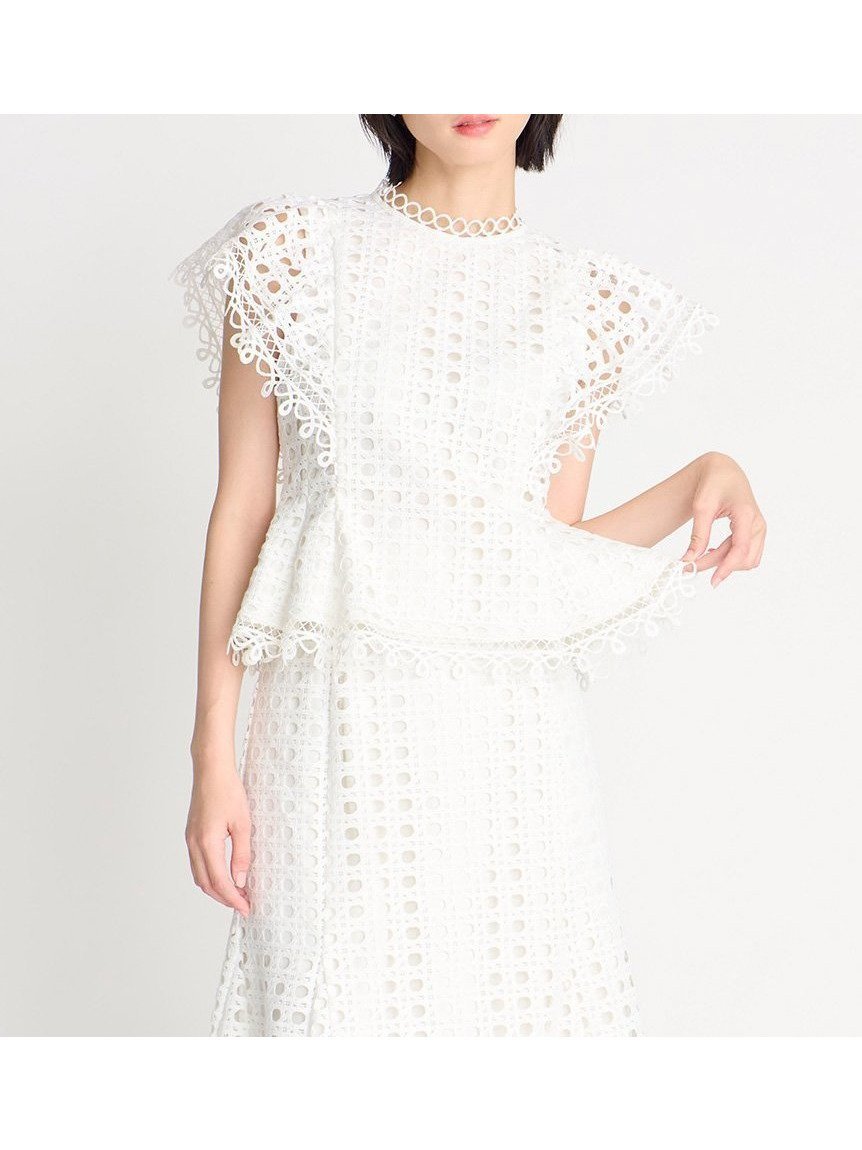 【セルフォード/CELFORD】の【セットアップ対応】ジオメトリックパターンレースブラウス 人気、トレンドファッション・服の通販 founy(ファニー) 　ファッション　Fashion　レディースファッション　Fashion for Women　トップス・カットソー　Cut & Sew Tops　シャツ・ブラウス・オフィスカジュアル　Elegant Blouses & Button-Ups　おすすめ　Recommended / Our Picks　ウェーブ　Wavy Pattern　ストレート　Straight, Straight Cut　スマート　Smart, Elegant　セットアップ　Set-Up, Coordinated Outfit　デニム　Denim, Jeans Material　フリル　Frill, Ruffle　フレア　Flare, Flared　ペプラム　Peplum, Flared Hem　ミックス　Mix, Mixed Style　レース　Lace, Lace Fabric　 other-1|ID: prp329100004880502 ipo3291000000036426385