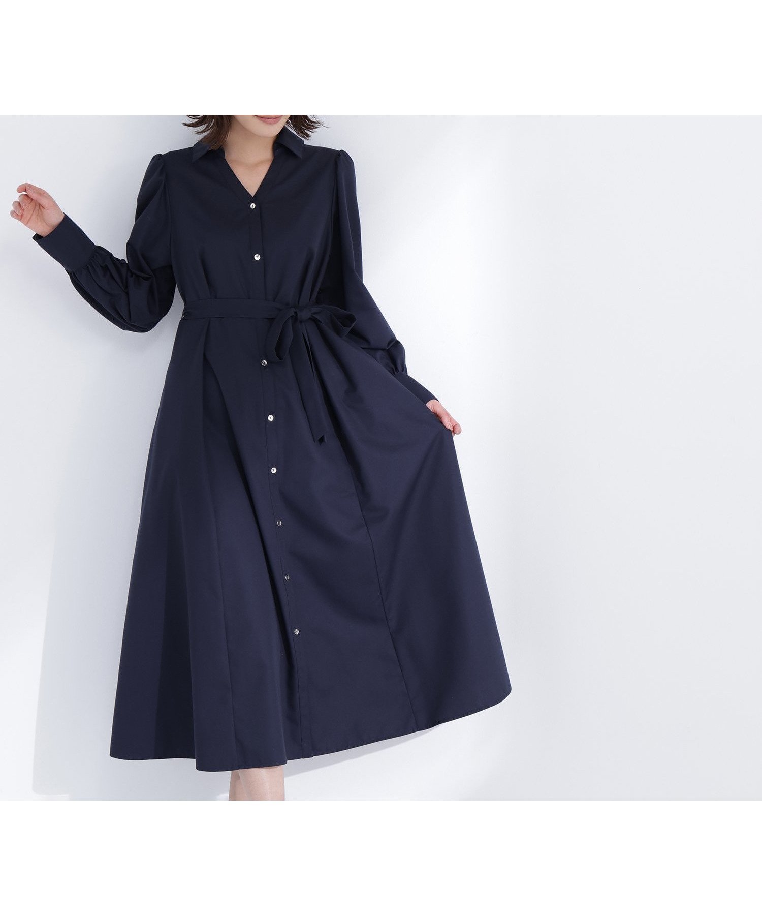 【ナチュラル ビューティー ベーシック/NATURAL BEAUTY BASIC】のリボンベルテッドシャツワンピース インテリア・キッズ・メンズ・レディースファッション・服の通販 founy(ファニー) 　ファッション　Fashion　レディースファッション　Fashion for Women　ワンピース　Dresses　シャツワンピース / 1枚で着映えコーデ　Shirt Dresses　おすすめ　Recommended / Our Picks　ギャザー　Gathered, Ruffled　スキッパー　Skipper, Open Collar　リボン　Ribbon, Bow　ネイビー|ID: prp329100004880593 ipo3291000000036427496