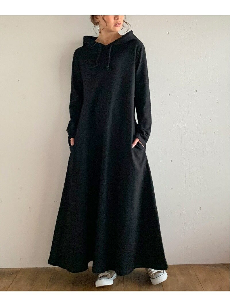 【ジュノア/JUNOAH】のマキシ丈パーカーワンピース インテリア・キッズ・メンズ・レディースファッション・服の通販 founy(ファニー) 　ファッション　Fashion　レディースファッション　Fashion for Women　ワンピース　Dresses　パーカー　Hoodie, Parka　マキシ　Maxi, Full Length　ブラック|ID: prp329100004880595 ipo3291000000036427539