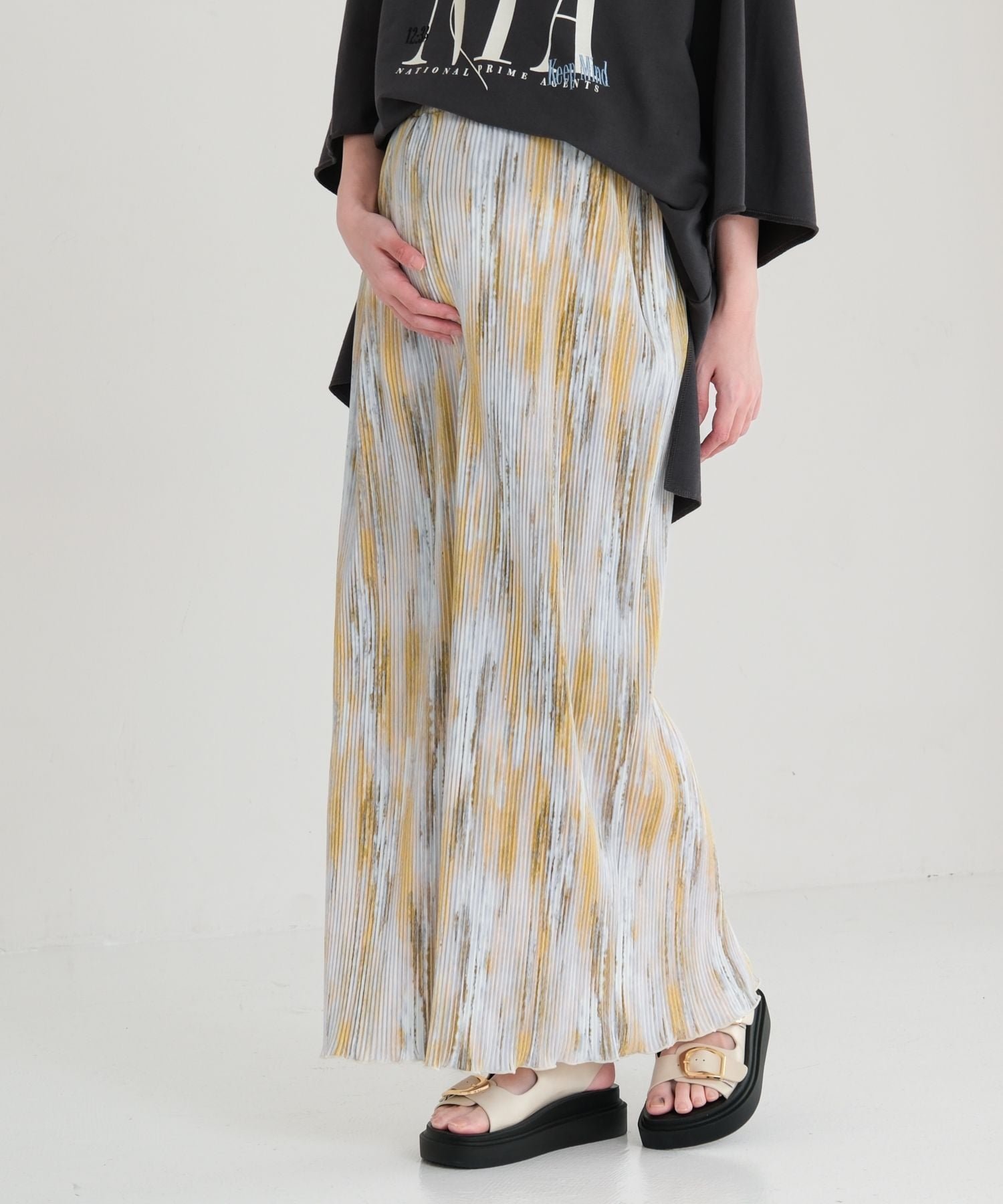 【レプシィム ローリーズファーム/LEPSIM LOWRYS FARM】の【産前・産後対応】マタニティ/無地柄プリーツスカート インテリア・キッズ・メンズ・レディースファッション・服の通販 founy(ファニー) 　ファッション　Fashion　キッズファッション　Fashion for Kids　カットソー　Cut and Sewn Top　プリーツ　Pleats, Pleated　無地　Plain, Solid Color　イエロー×柄60|ID: prp329100004880708 ipo3291000000036428377