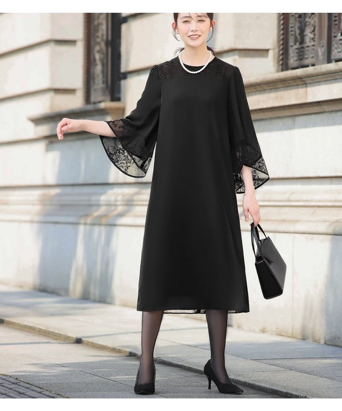 【その他のブランド/Other】の【喪服・礼服】レースフレアスリーブワンピース ブラックフォーマル セレモニー インテリア・キッズ・メンズ・レディースファッション・服の通販 founy(ファニー) https://founy.com/ ファッション Fashion レディースファッション Fashion for Women ワンピース Dresses アクセサリー Fashion Accessories エレガント 上品 Elegant ジョーゼット Georgette, Semi-Sheer Fabric ドレス Dress, One-Piece ドレープ Drape, Draping Fabric フォーマル Formal, Dressy フレア Flare, Flared ヨーク Yoke, Yoke Design リラックス Relax, Relaxed Fit レース Lace, Lace Fabric おすすめ Recommended / Our Picks セレモニー Ceremony 入学式 Entrance Ceremony 卒業式 Graduation Ceremony ビジネス 仕事 通勤 Business / Work / Commuting 結婚式 Wedding 披露宴 Wedding Reception 二次会 After Party |ID: prp329100004882710 ipo3291000000036446421