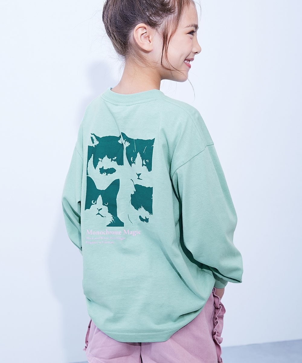 【デビロック/devirock / KIDS】の綿100% デビラボ ガールズ BIGシルエットプリント袖リブ 長袖Tシャツ ロンT 25AW インテリア・キッズ・メンズ・レディースファッション・服の通販 founy(ファニー) 　ファッション　Fashion　キッズファッション　Fashion for Kids　トレンド　Trend, Trending Now　長袖　Long Sleeve, Full Sleeve　プリント　Print, Printed Pattern　おすすめ　Recommended / Our Picks　2025年　2025　2025-2026秋冬・A/W　Autumn/Winter 2025–26 AW25–26　008-ネコ-Sミント|ID: prp329100004882829 ipo3291000000036447708