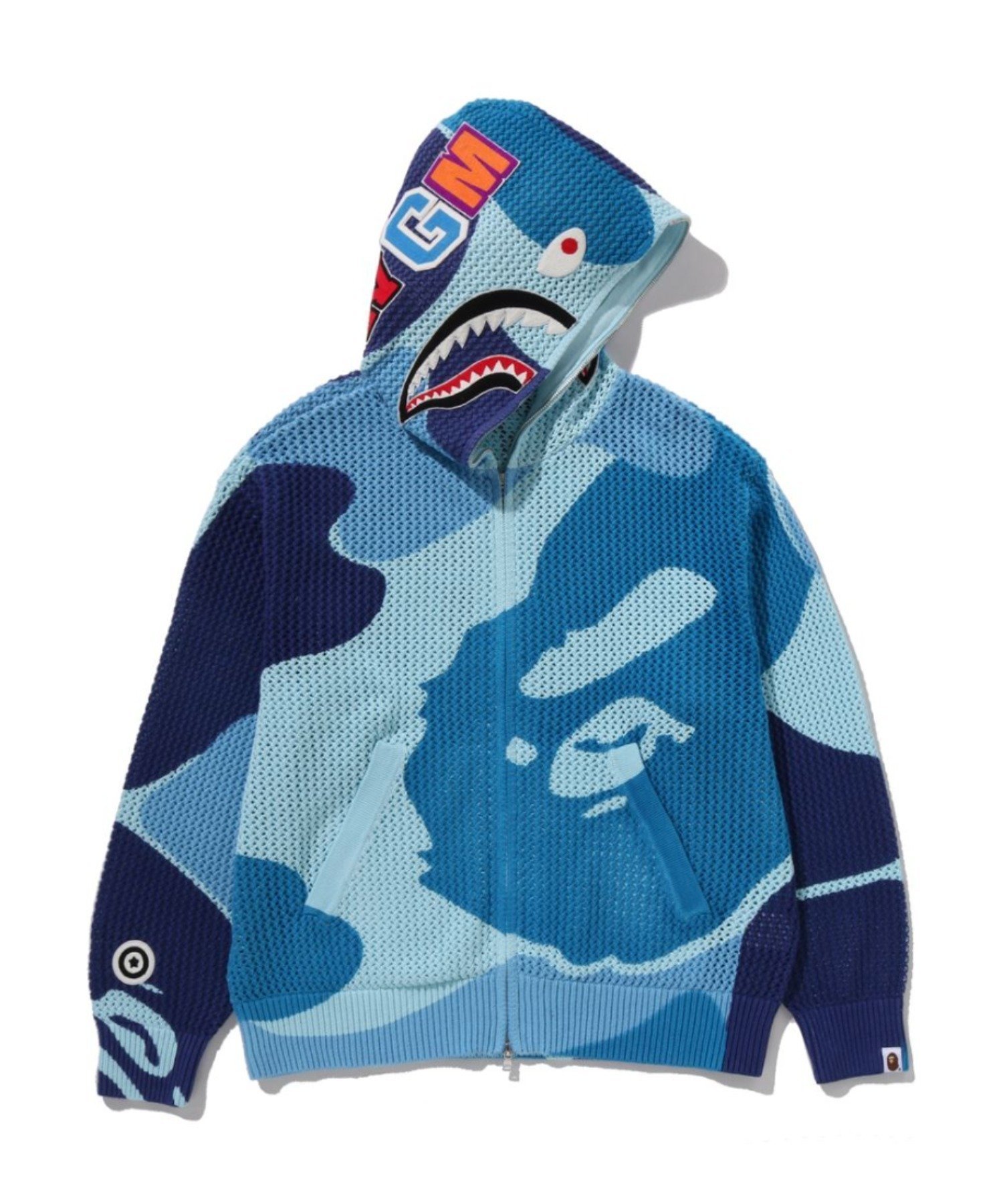 【ア ベイシング エイプ/A BATHING APE】のABC CAMO CROCHET SHARK RELAXED FIT FULL ZIP HOODIE インテリア・キッズ・メンズ・レディースファッション・服の通販 founy(ファニー) ファッション Fashion レディースファッション Fashion for Women クロシェ Crochet, Knitted Lace コレクション Collection, Seasonal Line シアー Sheer, See-Through パターン Pattern, Design Print モチーフ Motif, Design Theme 人気 Popular, Best Seller BLUE|ID: prp329100004883065 ipo3291000000036450122