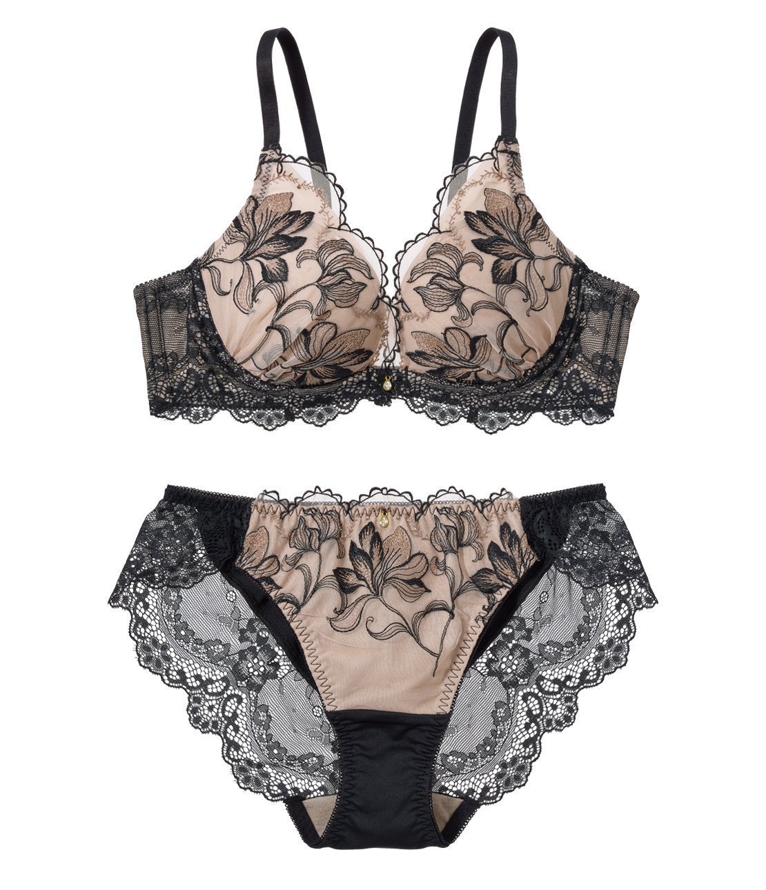 【ピーチジョン/PEACH JOHN】の【ボリュームアップ 谷間メイク】フラワースカラップレースブラセット インテリア・キッズ・メンズ・レディースファッション・服の通販 founy(ファニー) 　ファッション　Fashion　レディースファッション　Fashion for Women　ギャザー　Gathered, Ruffled　ショーツ　Shorts, Short Pants　スカラップ　Scallop, Scalloped Edge　ストレッチ　Stretch, Stretchy Fabric　センター　Center, Center Line　デコルテ　Décolleté, Neckline　ドロップ　Drop Shoulder, Dropped Style　フィット　Fit, Slim Fit　フロント　Front, Front Design　ブラジャー　Bra, Lingerie　ランジェリー　Lingerie, Intimate Wear　レギュラー　Regular, Standard Fit　レース　Lace, Lace Fabric　ワイヤー　Wire, Wired Bra　おすすめ　Recommended / Our Picks　ブラック|ID: prp329100004883375 ipo3291000000036452957