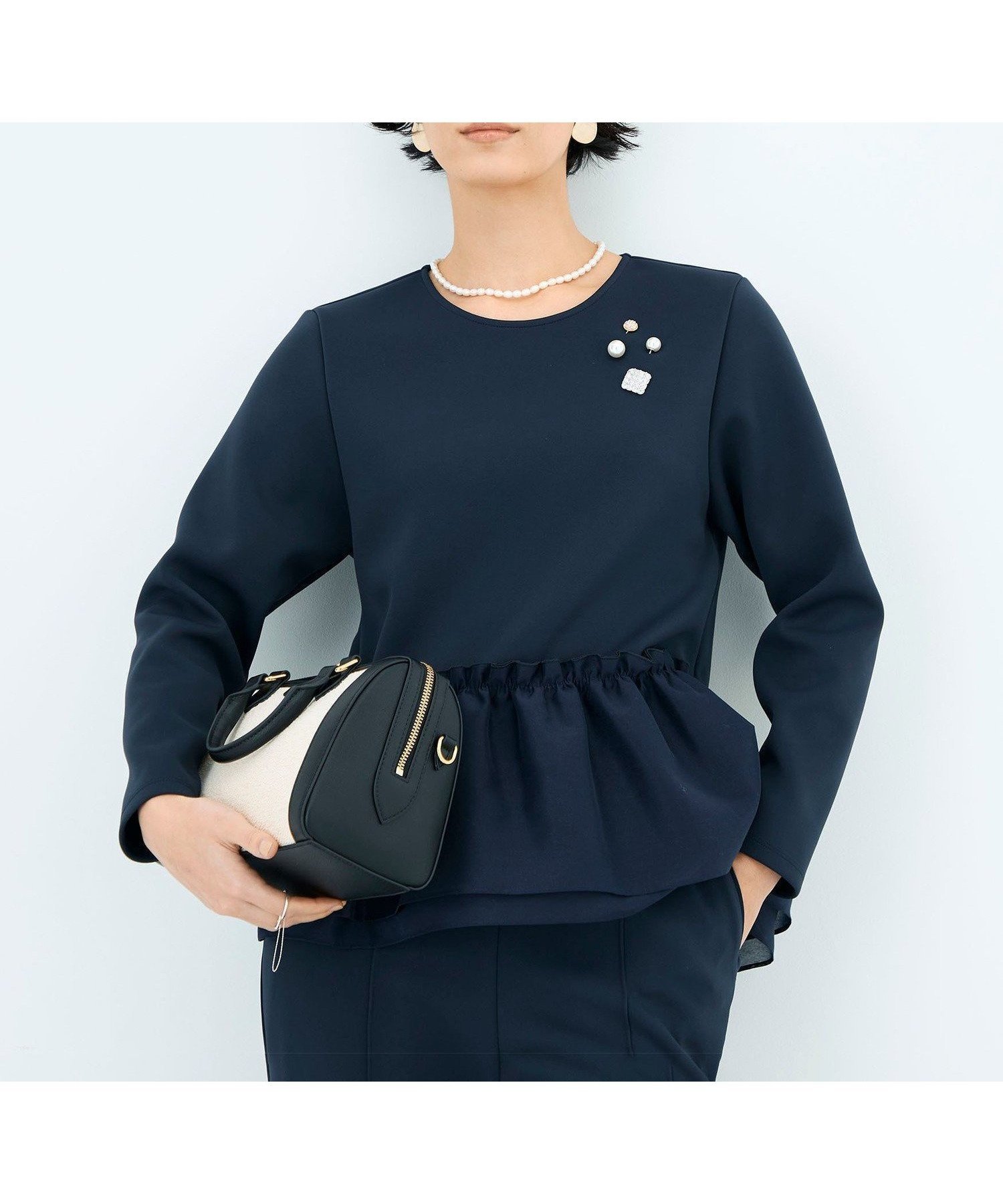 【ノーリーズ/NOLLEY'S】の《セットアップ対応》ウォッシャブルダンボール×オーガンジーペプラムプルオーバー インテリア・キッズ・メンズ・レディースファッション・服の通販 founy(ファニー) 　ファッション　Fashion　レディースファッション　Fashion for Women　トップス・カットソー　Cut & Sew Tops　カジュアルプルオーバー・ニットトップス　Pullovers & Knit Tops / Casual Pullovers　2026年　2026　おすすめ　Recommended / Our Picks　オーガンジー　Organza Fabric　ストレッチ　Stretch, Stretchy Fabric　セットアップ　Set-Up, Coordinated Outfit　デニム　Denim, Jeans Material　ネイビー|ID: prp329100004883756 ipo3291000000036456189