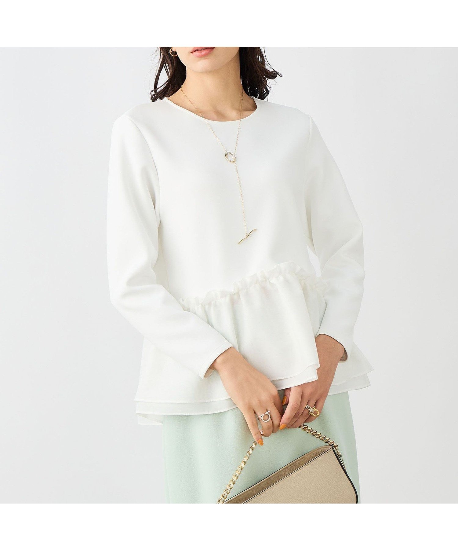 【ノーリーズ/NOLLEY'S】の《セットアップ対応》ウォッシャブルダンボール×オーガンジーペプラムプルオーバー インテリア・キッズ・メンズ・レディースファッション・服の通販 founy(ファニー) 　ファッション　Fashion　レディースファッション　Fashion for Women　トップス・カットソー　Cut & Sew Tops　カジュアルプルオーバー・ニットトップス　Pullovers & Knit Tops / Casual Pullovers　2026年　2026　おすすめ　Recommended / Our Picks　オーガンジー　Organza Fabric　ストレッチ　Stretch, Stretchy Fabric　セットアップ　Set-Up, Coordinated Outfit　デニム　Denim, Jeans Material　ホワイト|ID: prp329100004883756 ipo3291000000036456190