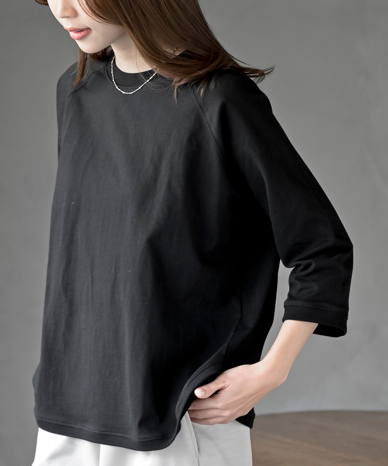 【アールピーエス/rps】のクルーネックラグランワイド7分袖T インテリア・キッズ・メンズ・レディースファッション・服の通販 founy(ファニー) 　ファッション　Fashion　レディースファッション　Fashion for Women　トップス・カットソー　Cut & Sew Tops　シンプル　Simple, Minimal　スリーブ　Sleeve, Long Sleeve / Short Sleeve　ベーシック　Basic, Essential　ボーダー　Border, Stripe　ワイド　Wide, Wide Fit　無地　Plain, Solid Color　ブラック|ID: prp329100004883771 ipo3291000000036456213