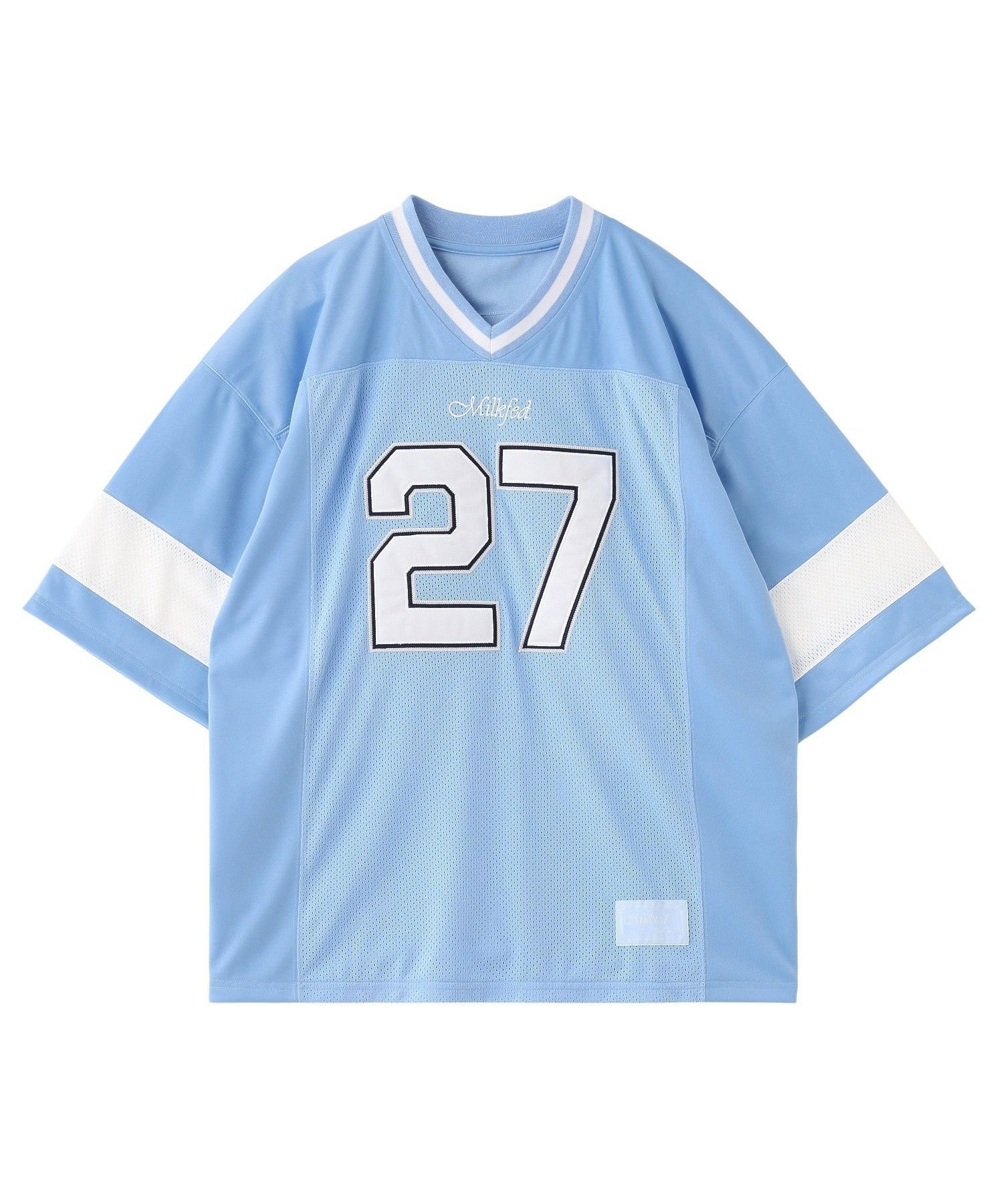 【ミルクフェド/MILKFED.】のHEAVEN27 FOOTBALL SHIRT インテリア・キッズ・メンズ・レディースファッション・服の通販 founy(ファニー) 　ファッション　Fashion　レディースファッション　Fashion for Women　トップス・カットソー　Cut & Sew Tops　シャツ・ブラウス・オフィスカジュアル　Elegant Blouses & Button-Ups　ガーリー　Girly, Feminine Style　トレンド　Trend, Trending Now　フリル　Frill, Ruffle　メッシュ　Mesh, Net Fabric　再入荷　Restock / Back in Stock　おすすめ　Recommended / Our Picks　LtBLUE|ID: prp329100004883799 ipo3291000000036456300