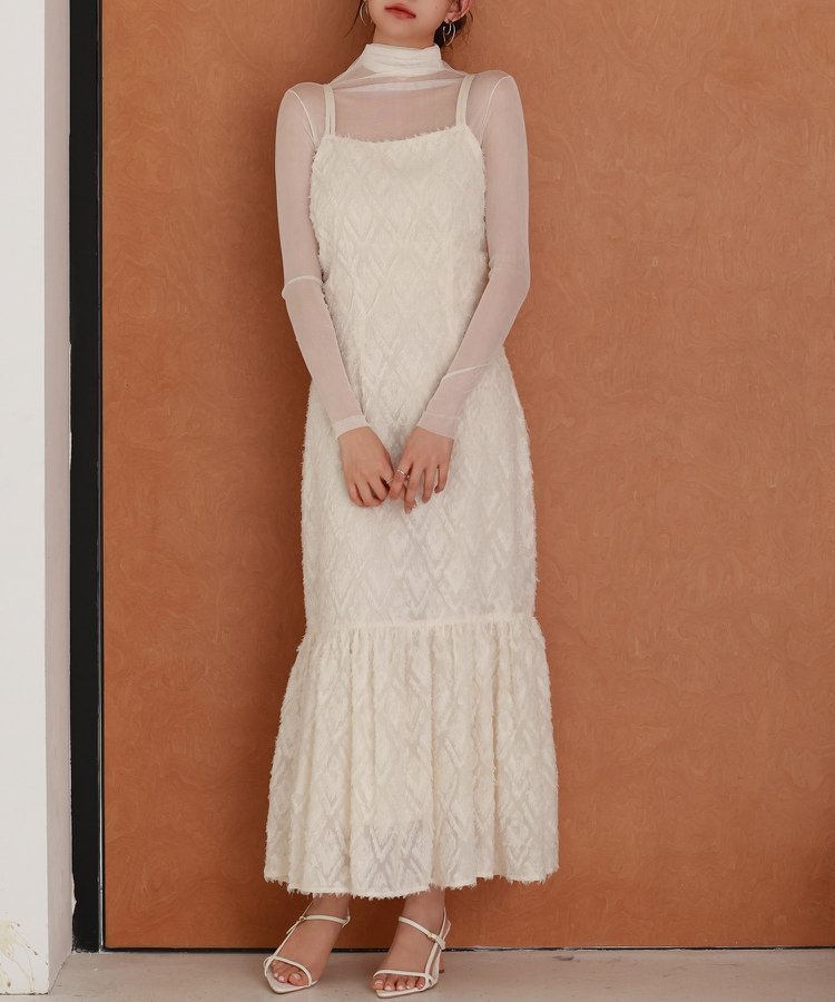 【セゾンドパピヨン/SAISON DE PAPILLON】のジャガード柄マーメイドロングキャミワンピース 人気、トレンドファッション・服の通販 founy(ファニー) 　ファッション　Fashion　レディースファッション　Fashion for Women　ワンピース　Dresses　キャミソールワンピース　Camisole Dresses　インナー　Innerwear　カーディガン　Cardigan, Knitwear　キャミワンピース　Cami Dress, Slip Dress　ジャケット　Jacket, Outerwear　タンク　Tank Top, Sleeveless Top　フィット　Fit, Slim Fit　フレア　Flare, Flared　マーメイド　Mermaid, Fishtail Silhouette　無地　Plain, Solid Color　ロング　Long, Long-Length　 other-1|ID: prp329100004883863 ipo3291000000036456627