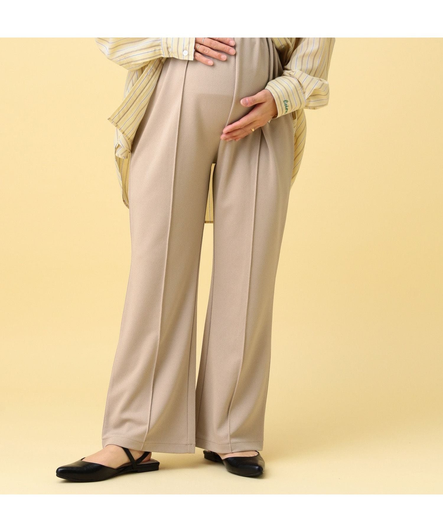 【レプシィム ローリーズファーム/LEPSIM LOWRYS FARM】の【産前・産後対応】マタニティ/ピンタックフレアパンツ インテリア・キッズ・メンズ・レディースファッション・服の通販 founy(ファニー) 　ファッション　Fashion　キッズファッション　Fashion for Kids　ボトムス　Bottoms　おすすめ　Recommended / Our Picks　カーディガン　Cardigan, Knitwear　ストレッチ　Stretch, Stretchy Fabric　タンク　Tank Top, Sleeveless Top　フレア　Flare, Flared　ビジネス 仕事 通勤　Business / Work / Commuting　ベージュ52|ID: prp329100004883945 ipo3291000000036456874