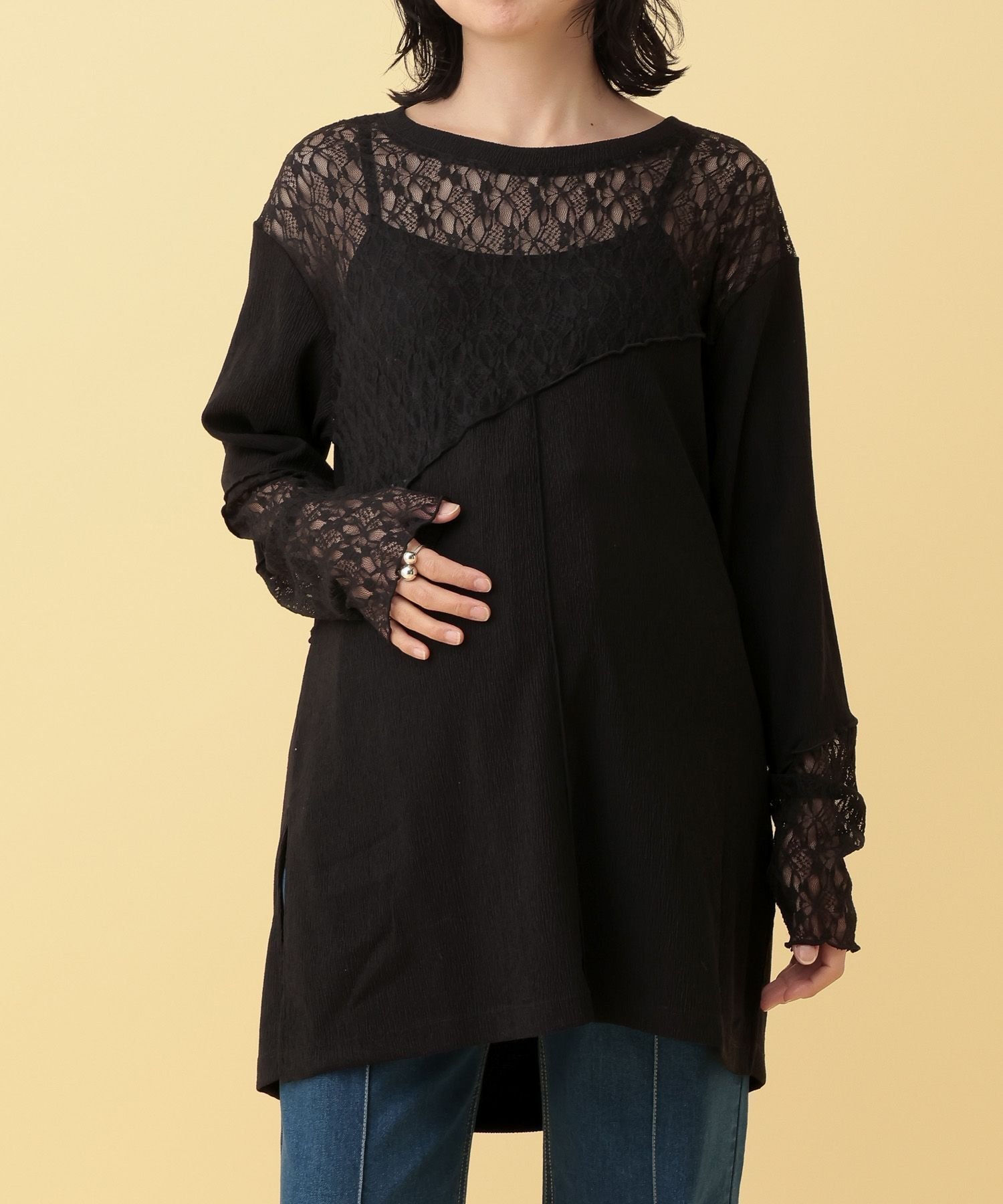 【レプシィム ローリーズファーム/LEPSIM LOWRYS FARM】の【産前・産後対応】マタニティ/レース切り替えプルオーバー インテリア・キッズ・メンズ・レディースファッション・服の通販 founy(ファニー) 　ファッション　Fashion　キッズファッション　Fashion for Kids　トップス・カットソー　Cut & Sew Tops　おすすめ　Recommended / Our Picks　インナー　Innerwear　スウェット / スエット　Sweatshirt, Sweatwear　デニム　Denim, Jeans Material　パッチワーク　Patchwork, Mixed Fabric　レース　Lace, Lace Fabric　春　Spring　ブラック09|ID: prp329100004883971 ipo3291000000036456981