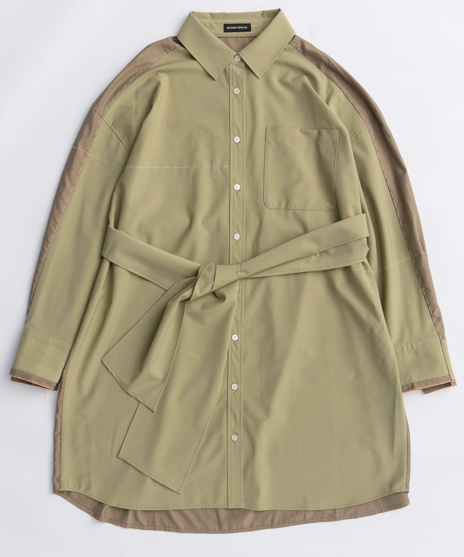 【メゾンスペシャル/MAISON SPECIAL】のHand Stitch Shirt Dress インテリア・キッズ・メンズ・レディースファッション・服の通販 founy(ファニー) 　ファッション　Fashion　レディースファッション　Fashion for Women　トップス・カットソー　Cut & Sew Tops　シャツ・ブラウス・オフィスカジュアル　Elegant Blouses & Button-Ups　ワンピース　Dresses　フォーマル・パーティードレス・結婚式用ドレス　Elegant & Casual Dresses　クラシカル　Classical, Vintage-Inspired　クラシック　Classic, Timeless Style　今季　This Season, Current Season　ストライプ　Stripe, Striped Pattern　パターン　Pattern, Design Print　フェミニン　Feminine, Girly　フロント　Front, Front Design　エレガント 上品　Elegant　KHK|ID: prp329100004885902 ipo3291000000036475584