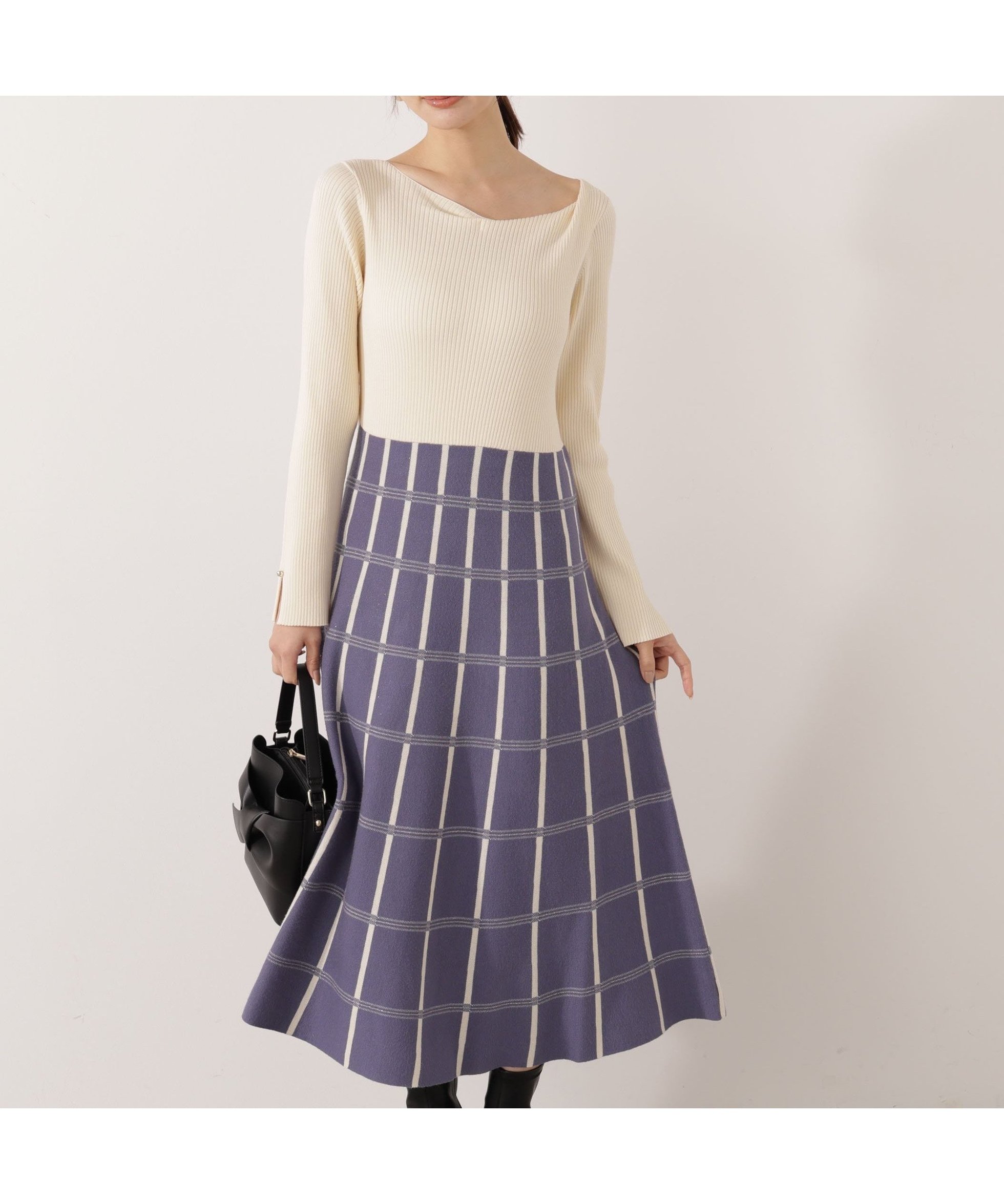 【プロポーション ボディドレッシング/PROPORTION BODY DRESSING】のチェック柄ジャガードニットワンピース 25AW インテリア・キッズ・メンズ・レディースファッション・服の通販 founy(ファニー) 　ファッション　Fashion　レディースファッション　Fashion for Women　ワンピース　Dresses　ニットワンピース　Knit Dresses　2025年　2025　2025-2026秋冬・A/W　Autumn/Winter 2025–26 AW25–26　ウォーム　Warm Fabric　スリット　Slit, Slit Detail　チェック　Check, Plaid, Tartan　ドッキング　Docking, Mixed Material　人気　Popular, Best Seller　ブルー|ID: prp329100004885915 ipo3291000000036475871